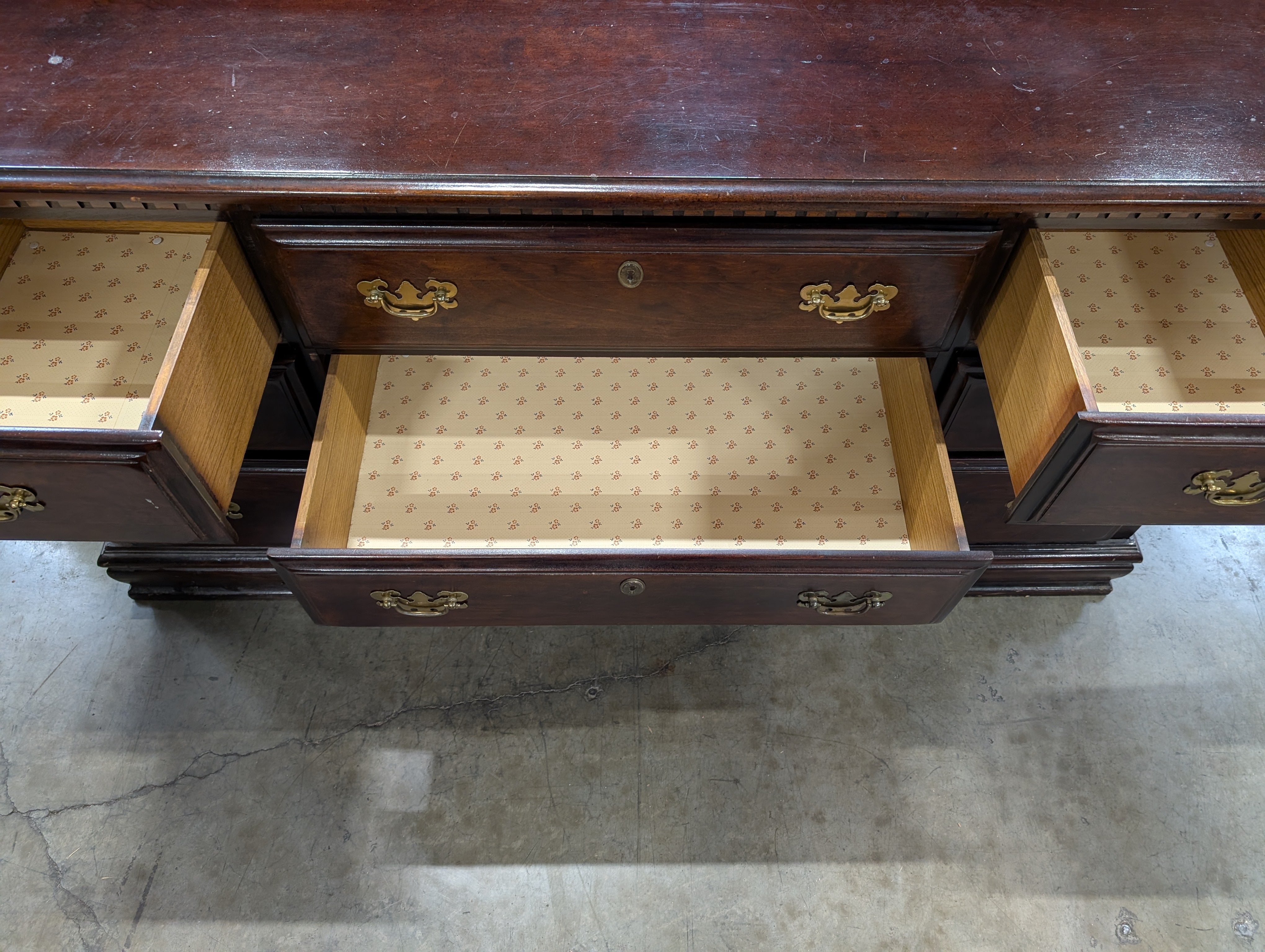 Classic Dark Wood Dresser with Rectangular Mirror