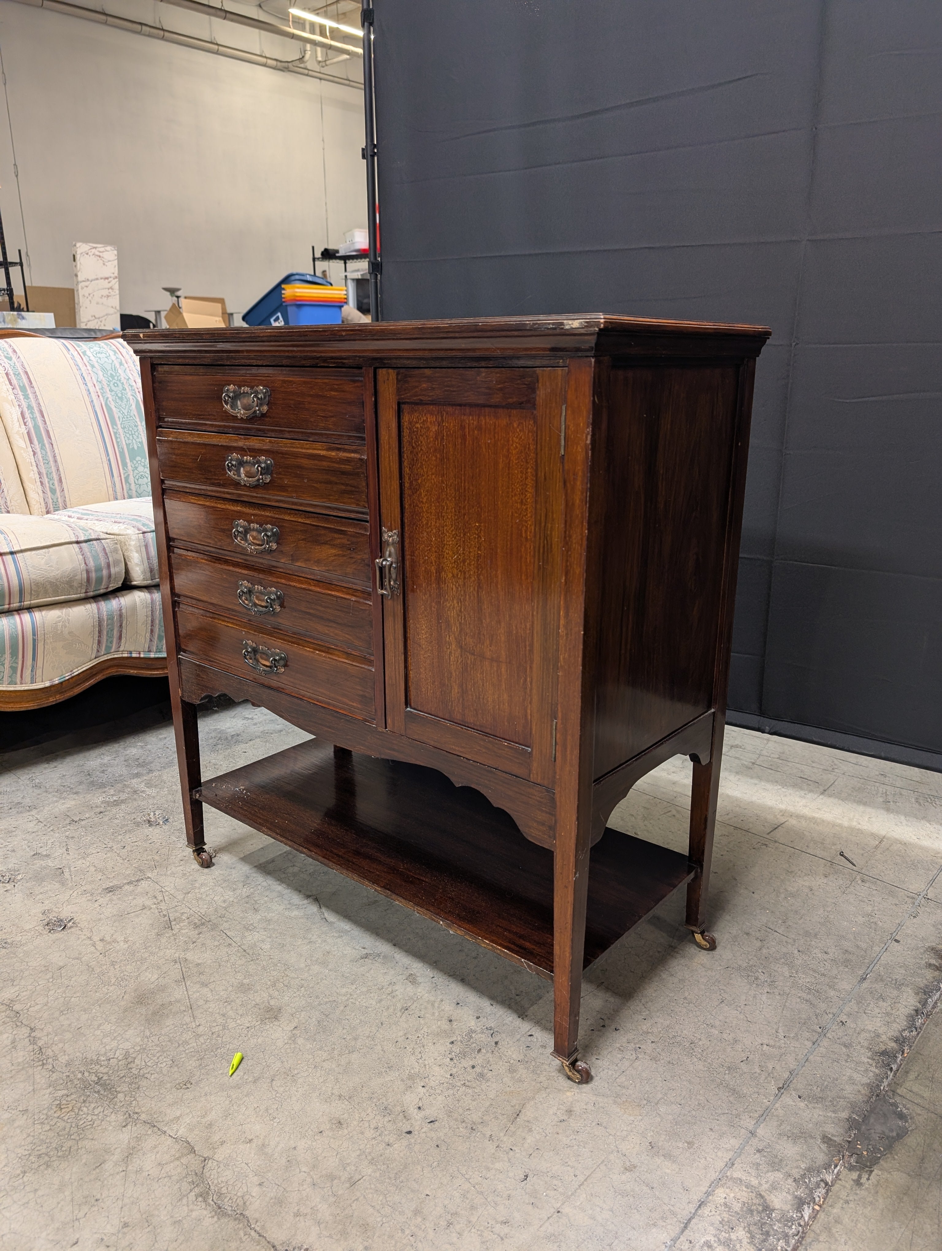 Vintage Dark Wood Edwardian music cabinet