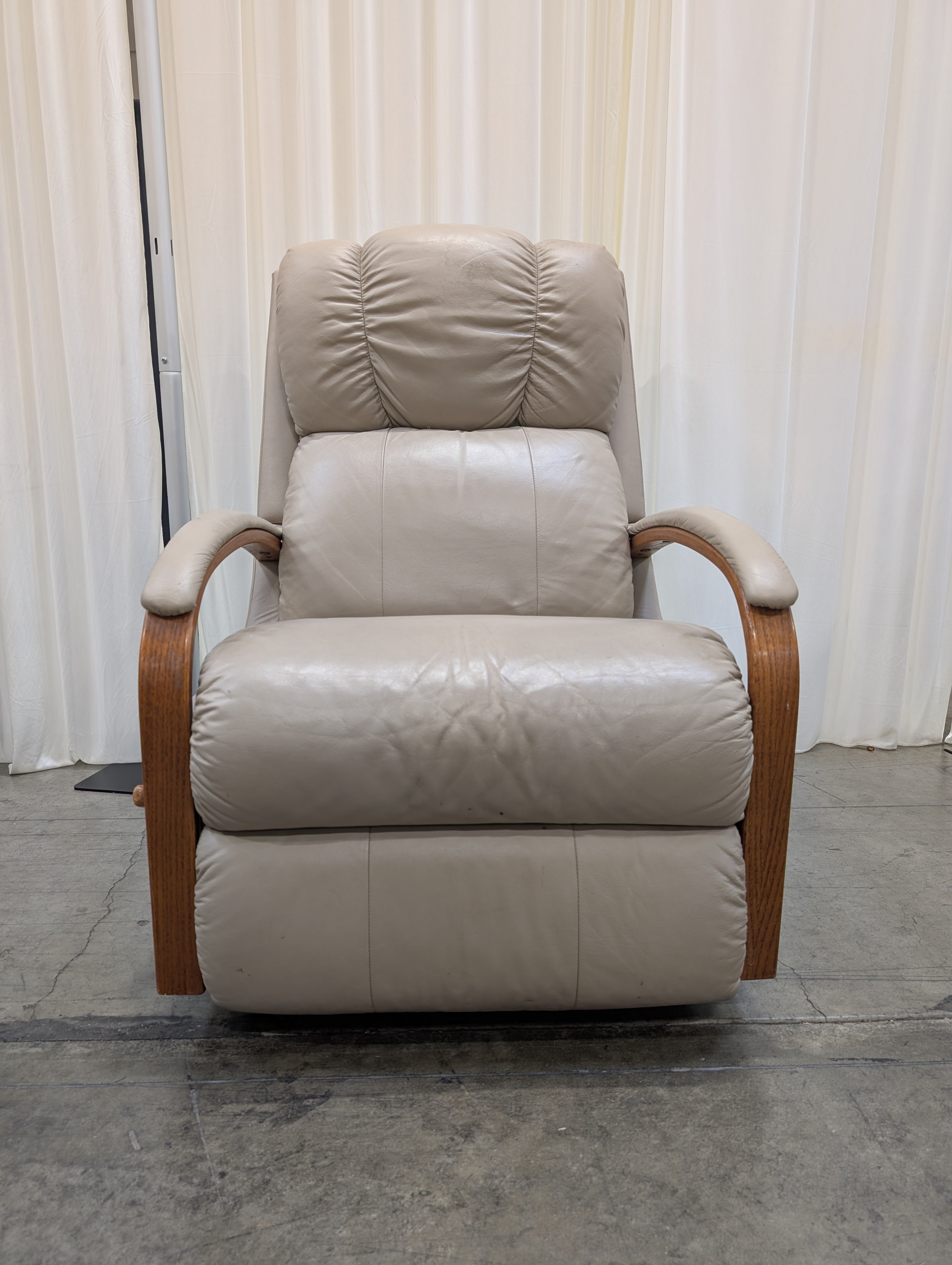 Grey Leatherette Recliner with Wood Trim