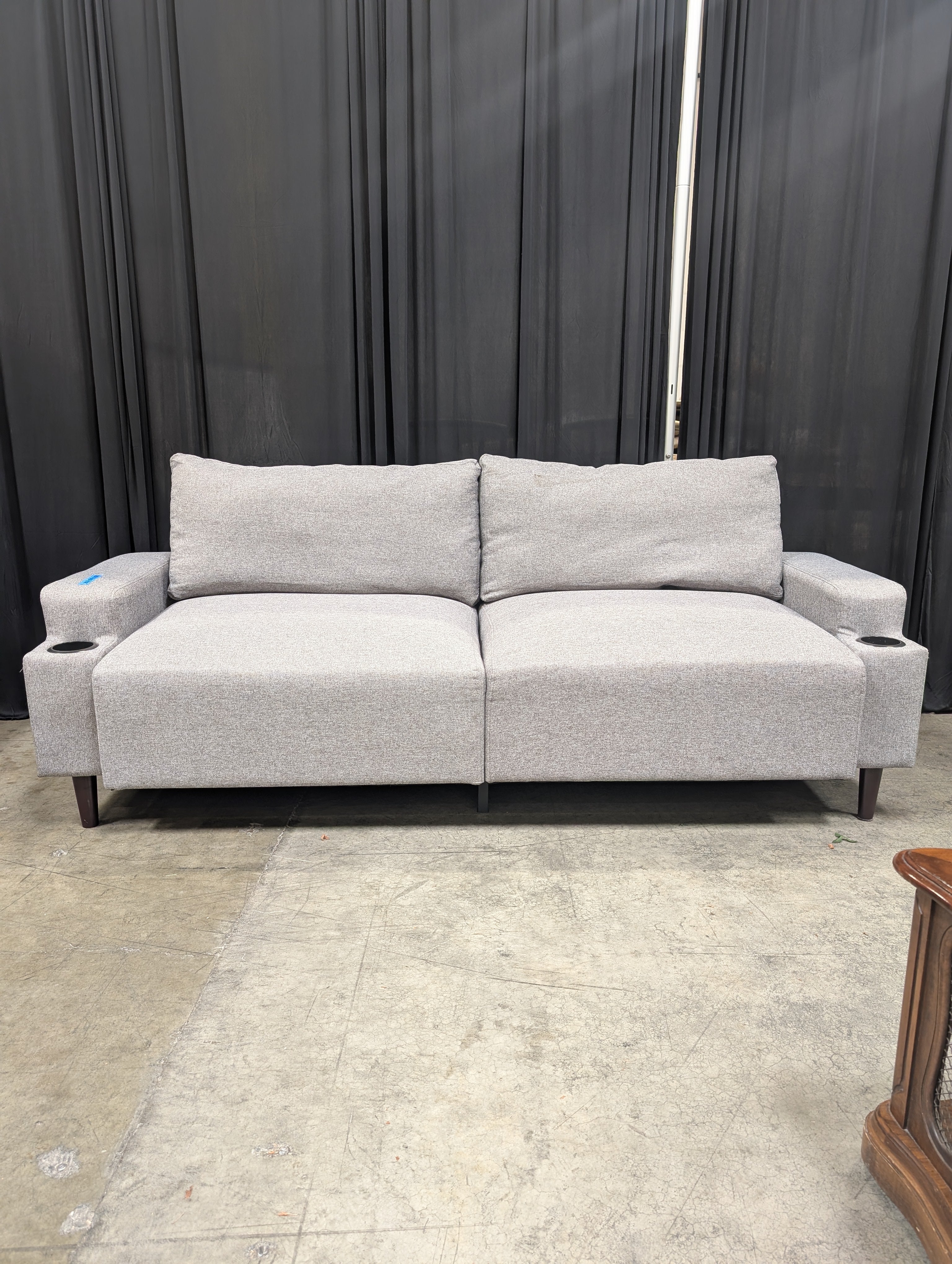 Grey Fabric Modular Couch with Cupholder