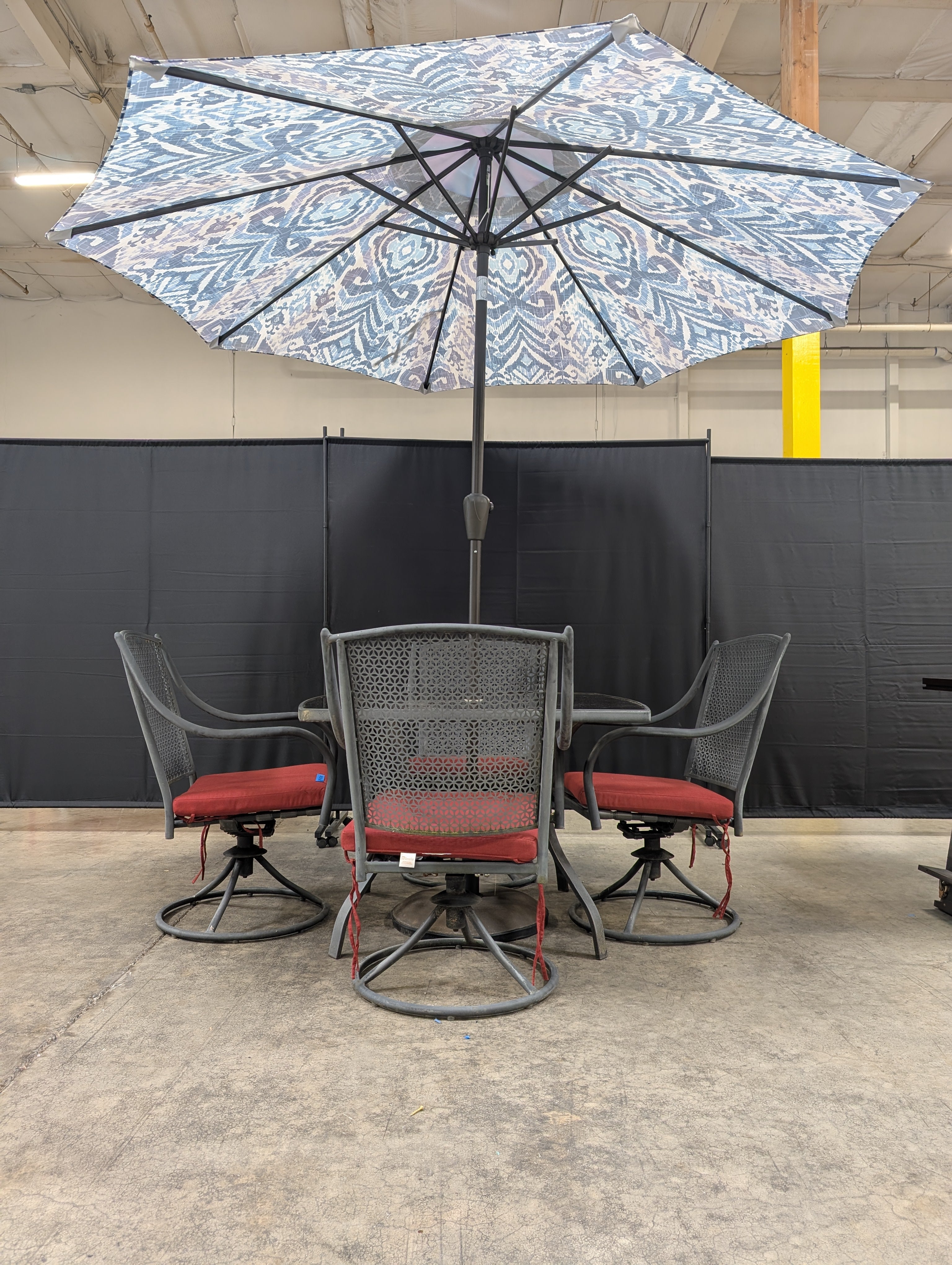 Six-Piece Metal Patio Dining Set with Red Cushions