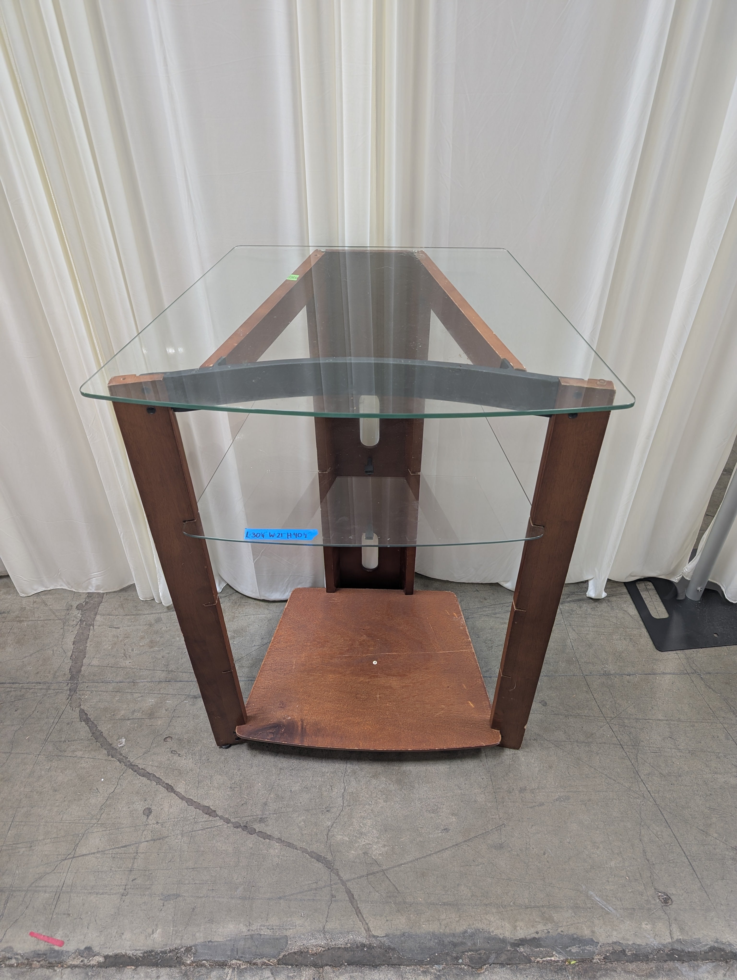 Brown Wood Corner TV Stand with Glass Shelves