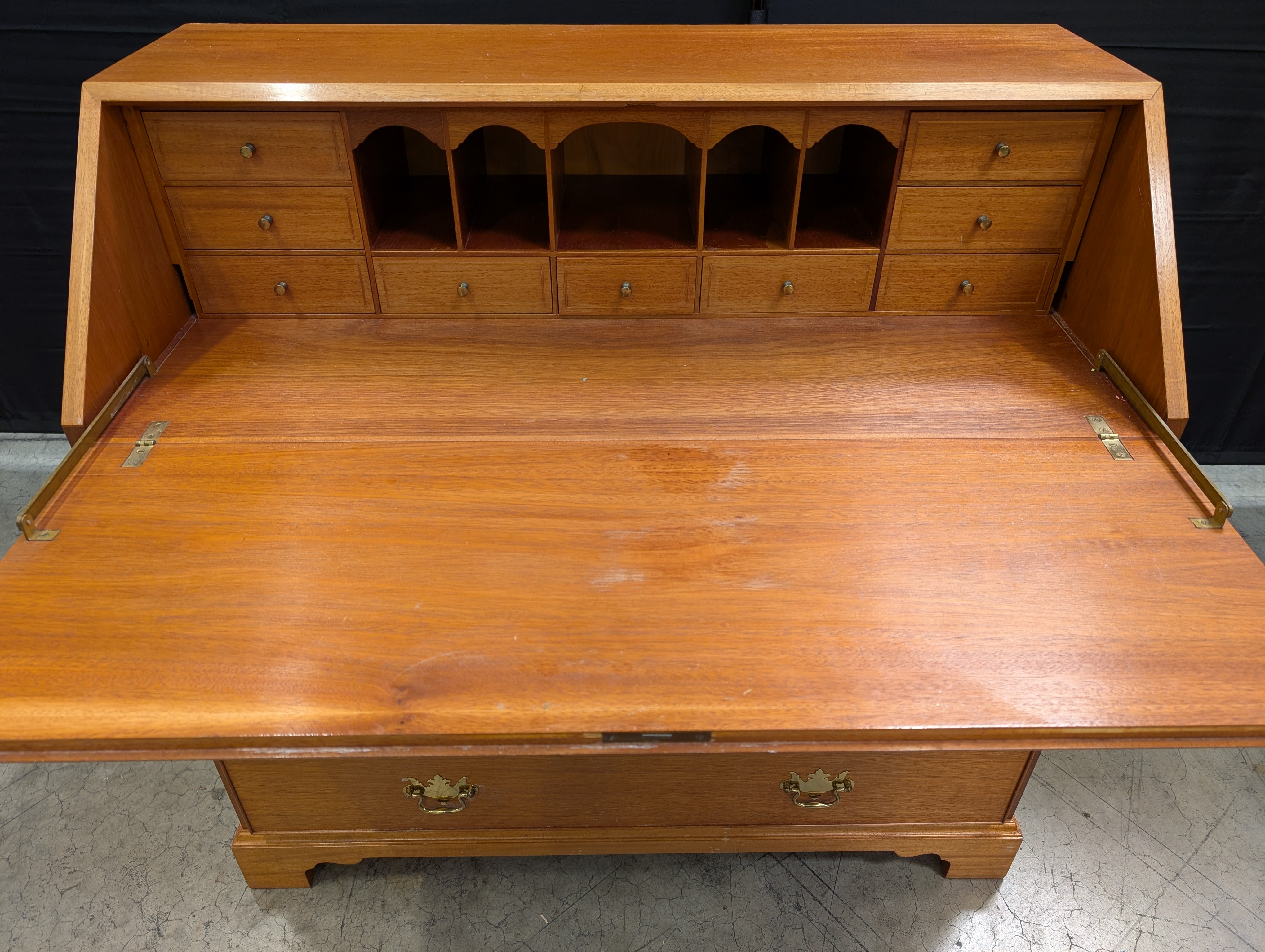 Classic Cherry-Stained Wood Slant-Front Secretary Desk