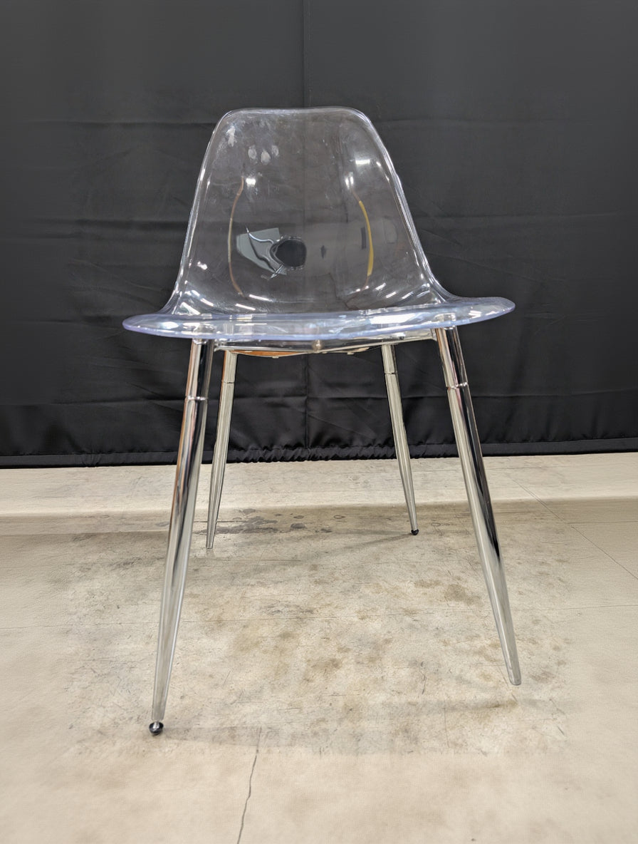 Contemporary Clear Acrylic Style Dining Chair with Chrome Base
