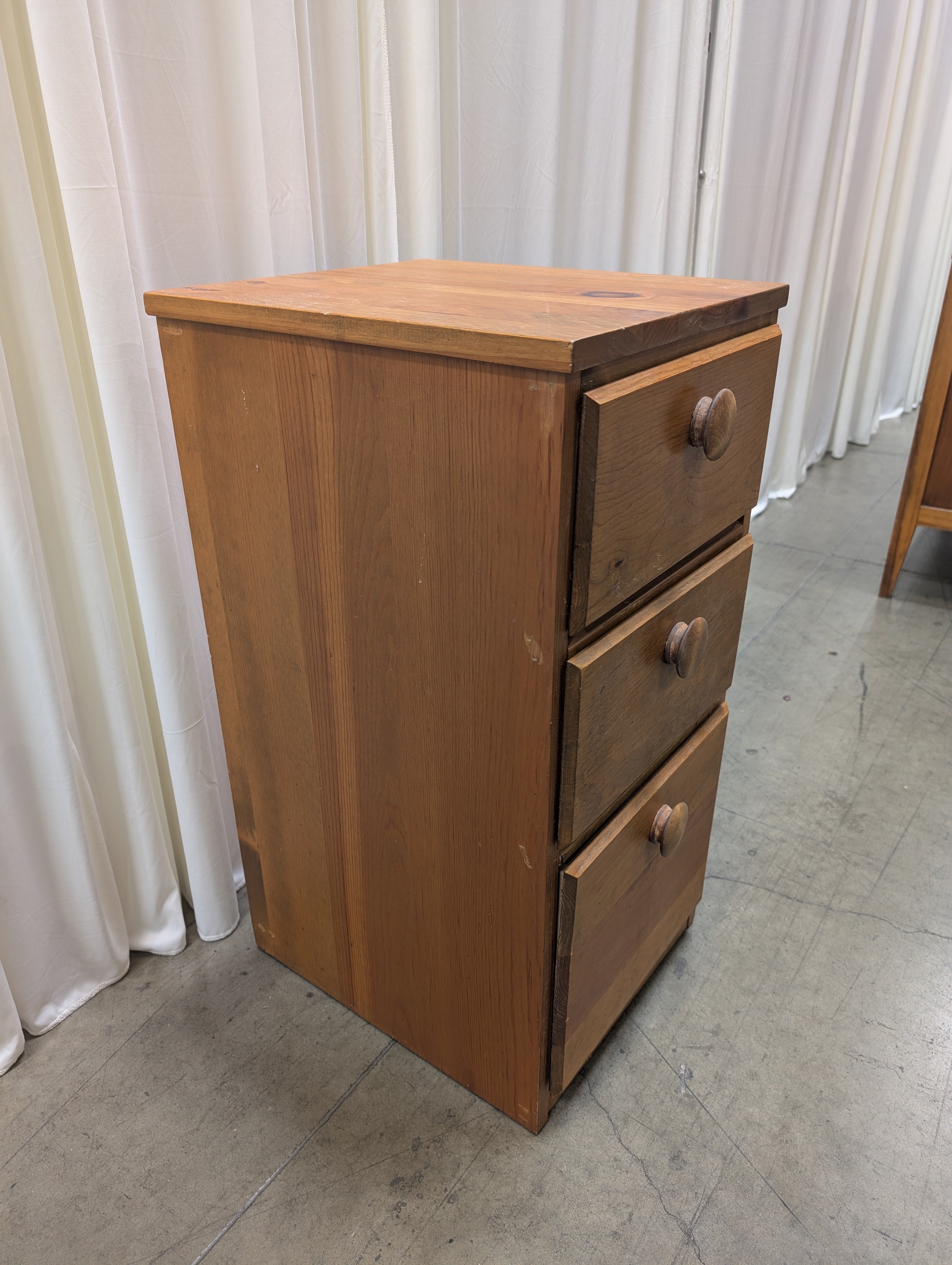 Three-Drawer Pine Wood Nightstand