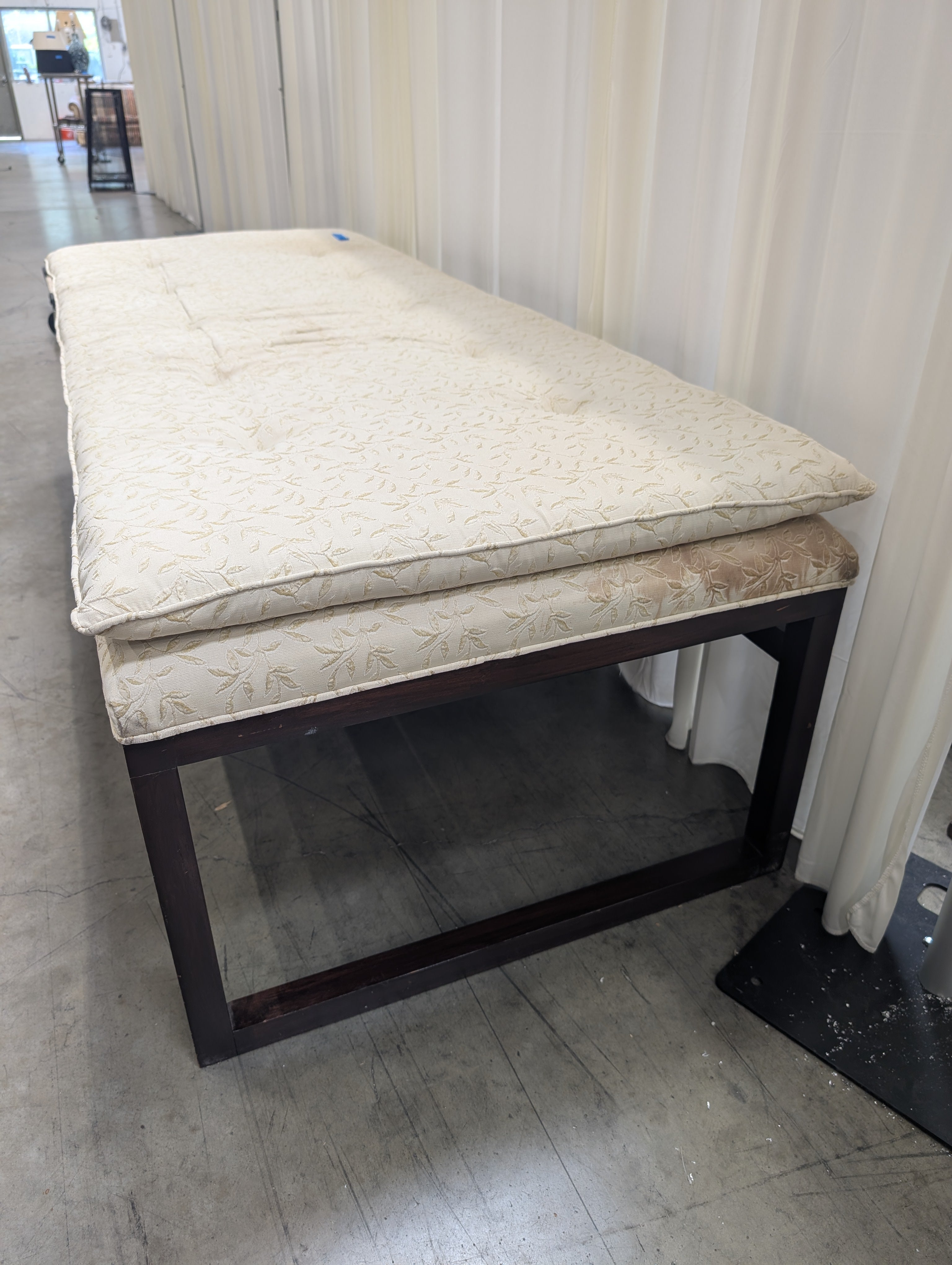 Dark Wood Entryway Bench with Tufted Cushion