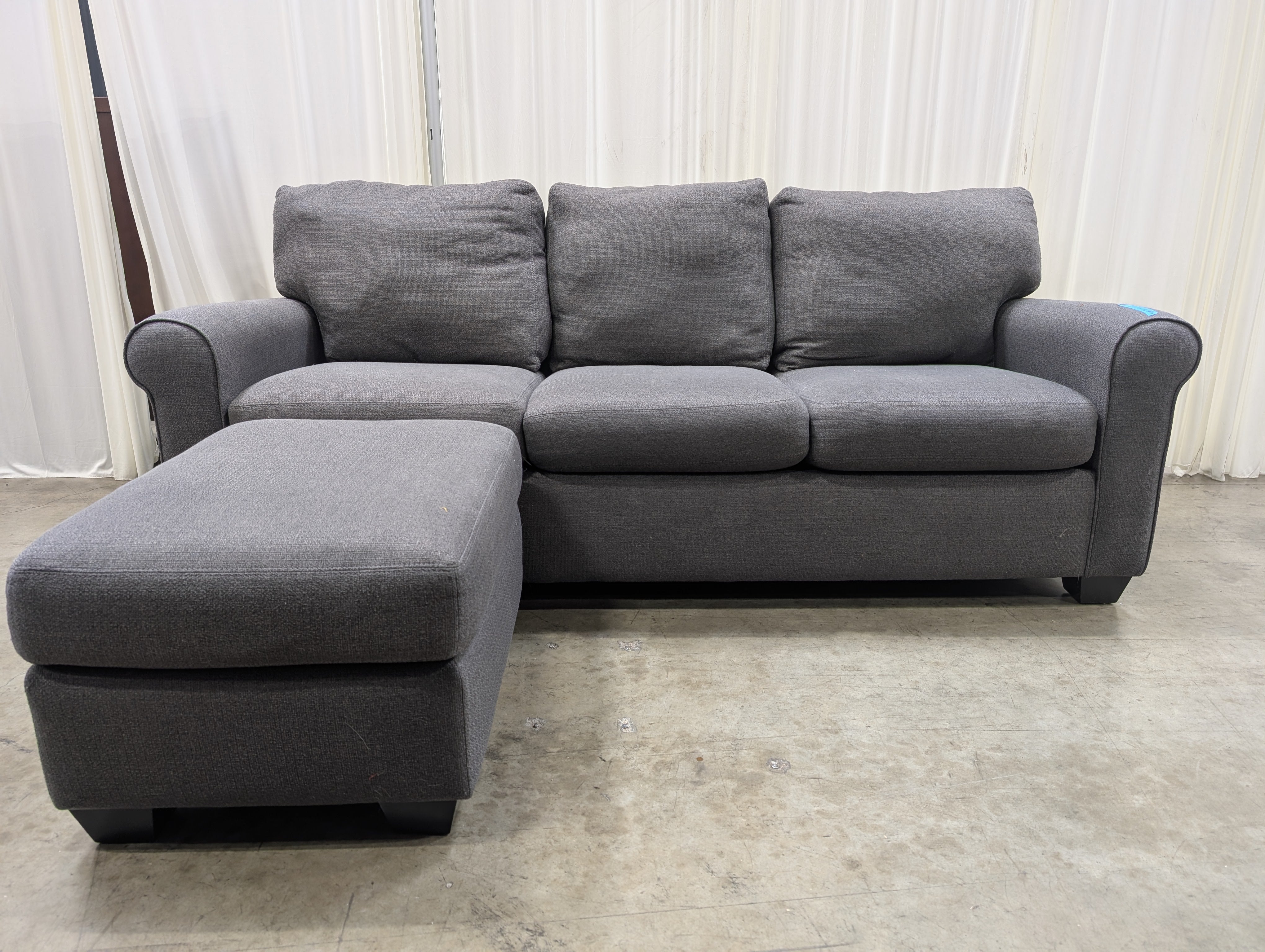 American Leather Charcoal Grey Rolled Arm Sofa & Ottoman Set - Made in USA