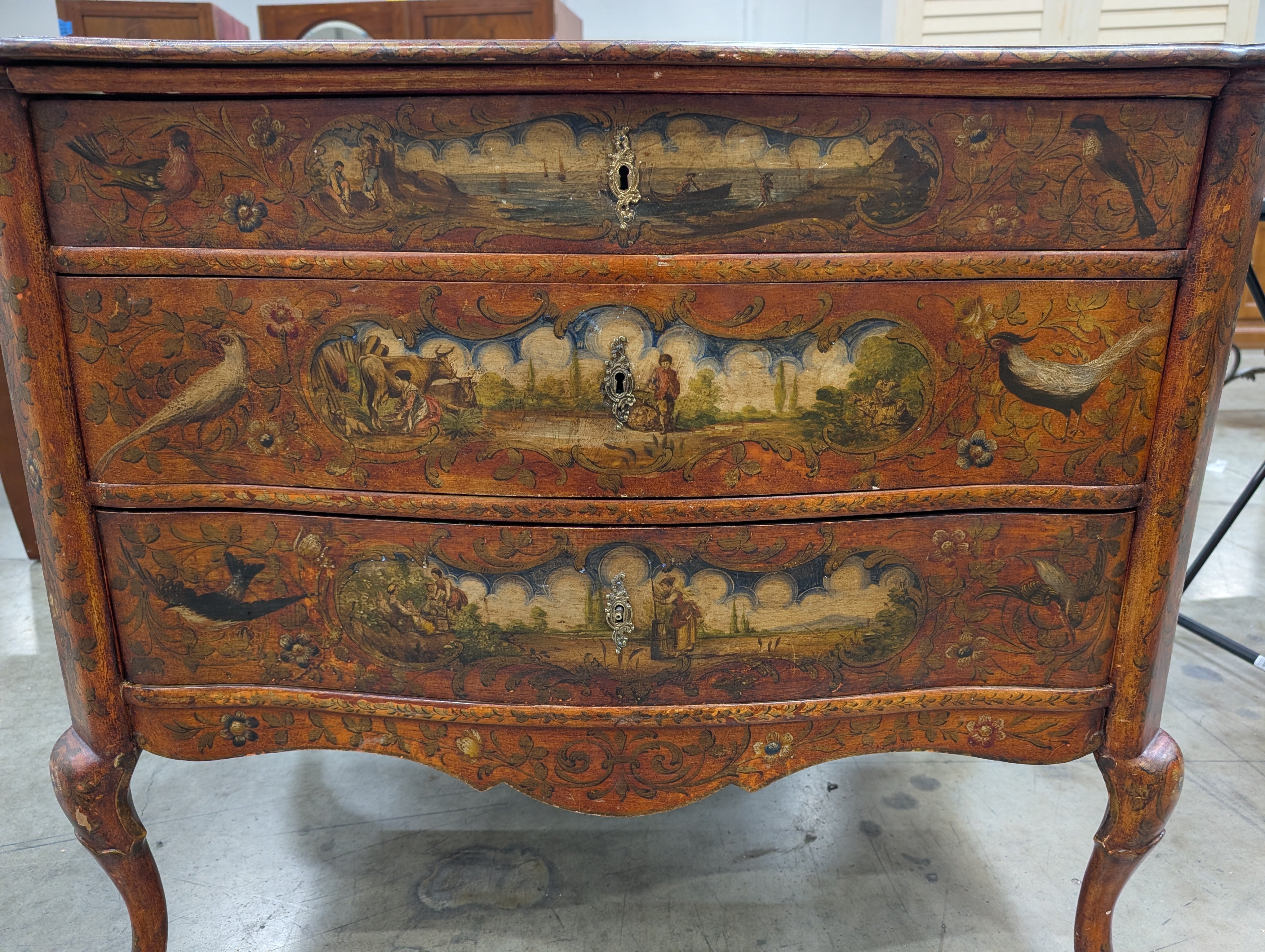 Decorative Hand-Painted Wooden Three-Drawer Commode