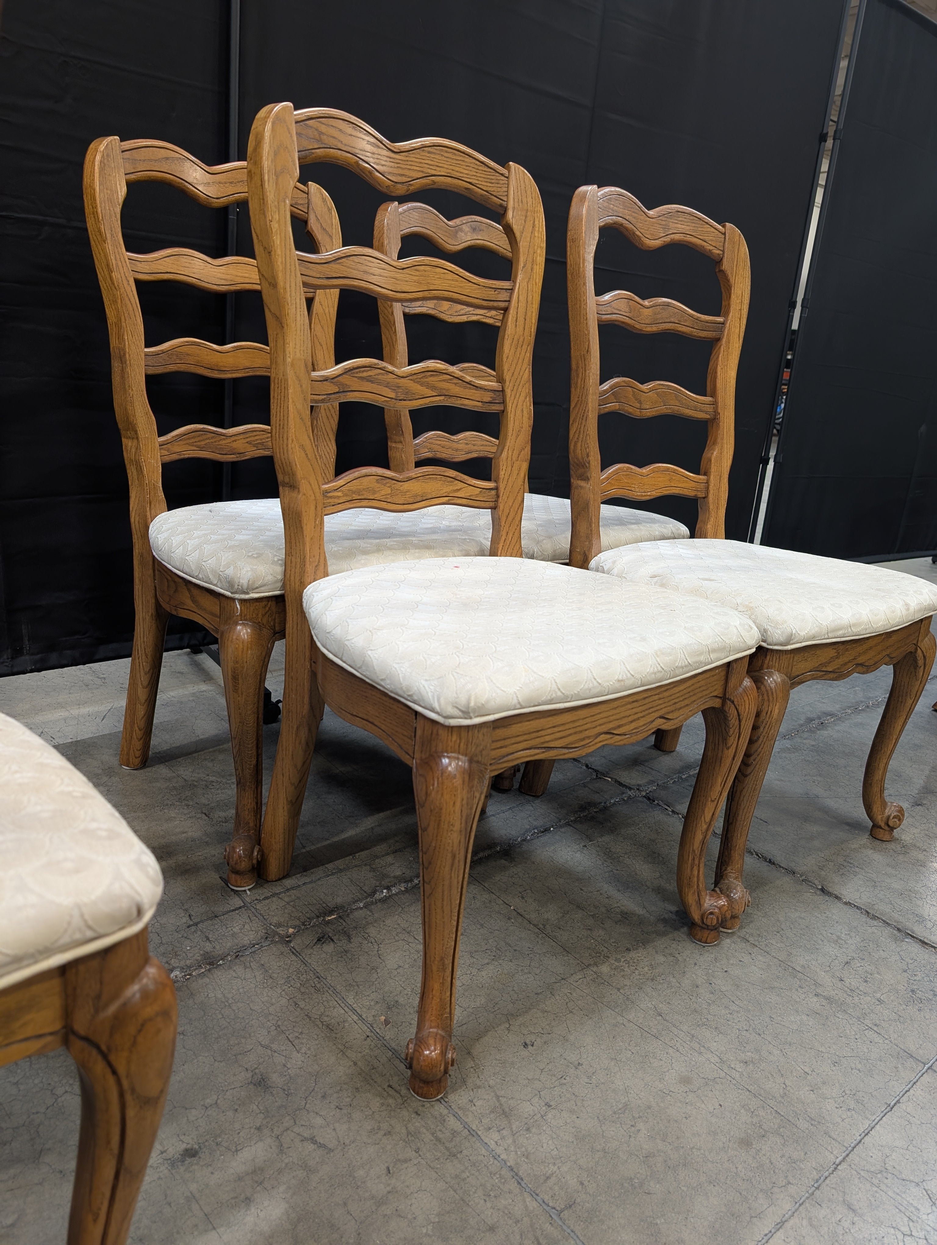Set of Four Traditional Scalloped Back Wood Dining Chairs,