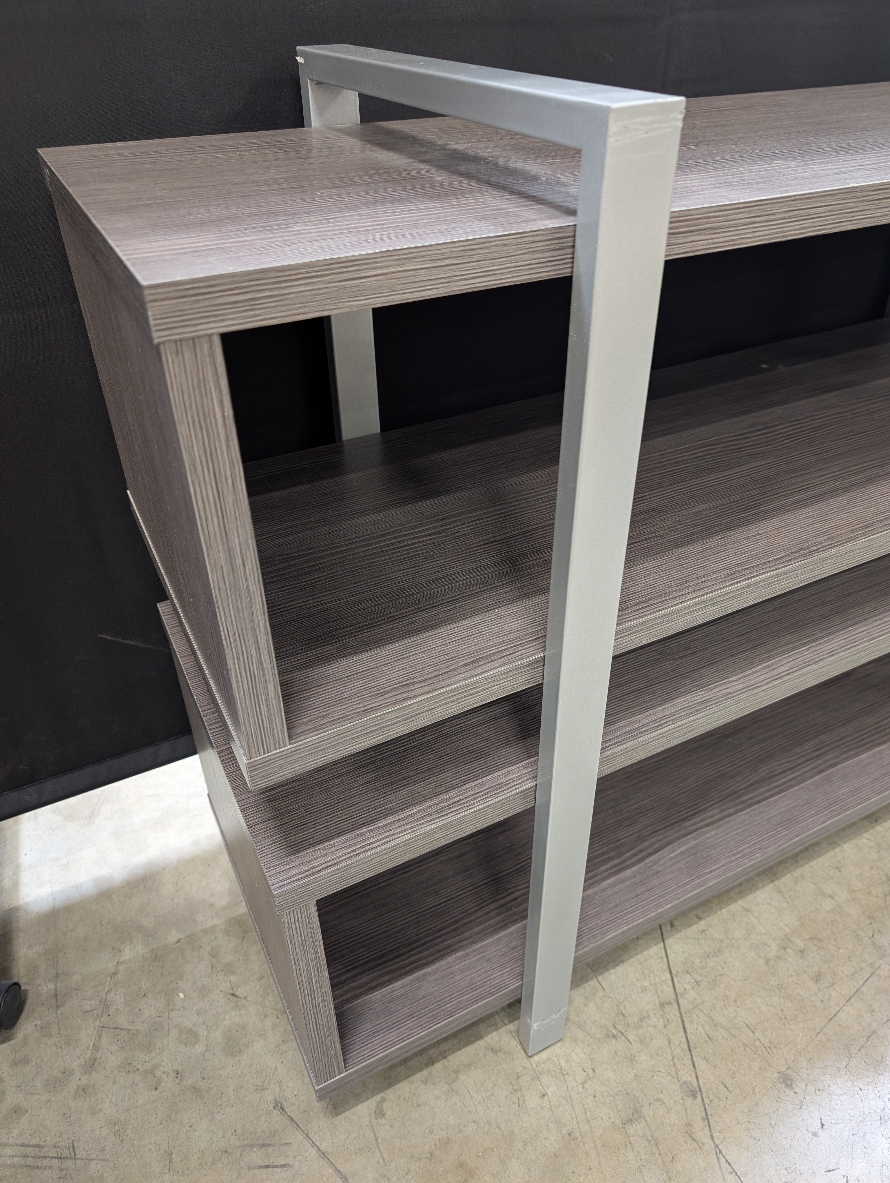 Modern Three-Tier Media Console Shelf with Metal Accents