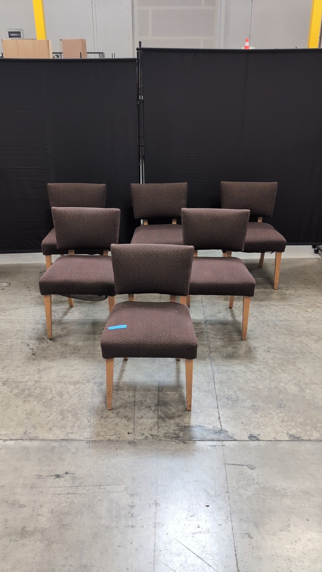 Set of Six Mid-Century Style Upholstered Dining Chairs with Tapered Wood Legs