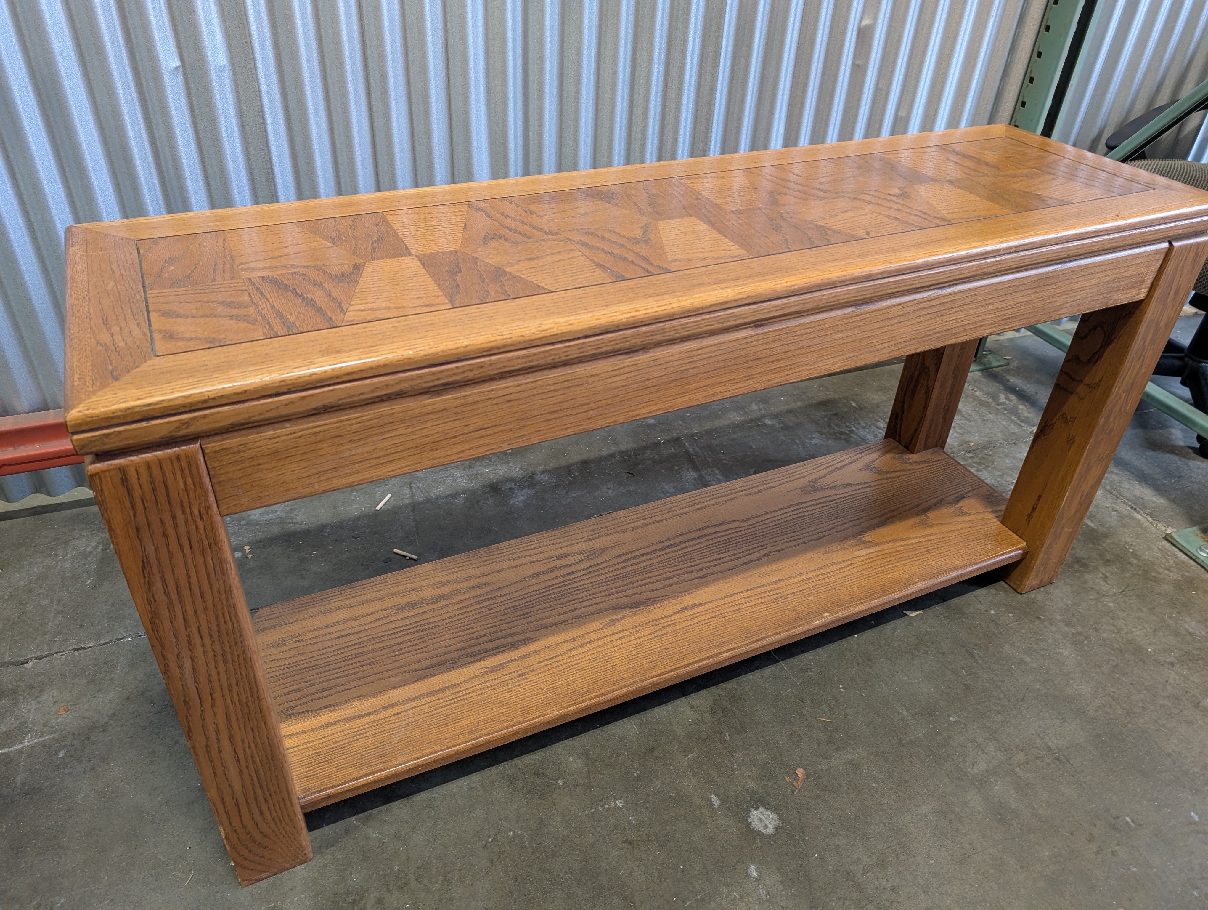 Rustic Oak Console Table with Inlaid Top