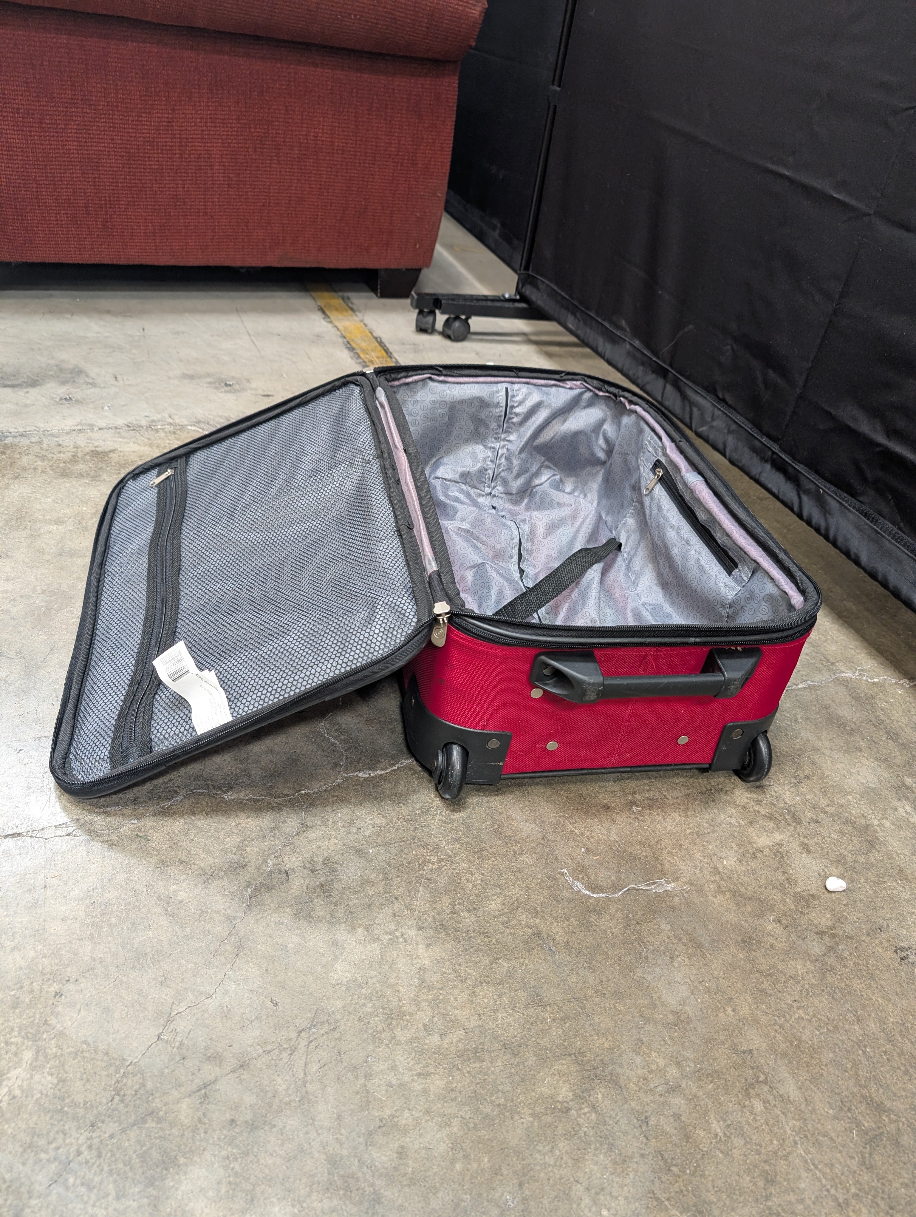 Red Softshell Rolling Suitcase with Exterior Pockets