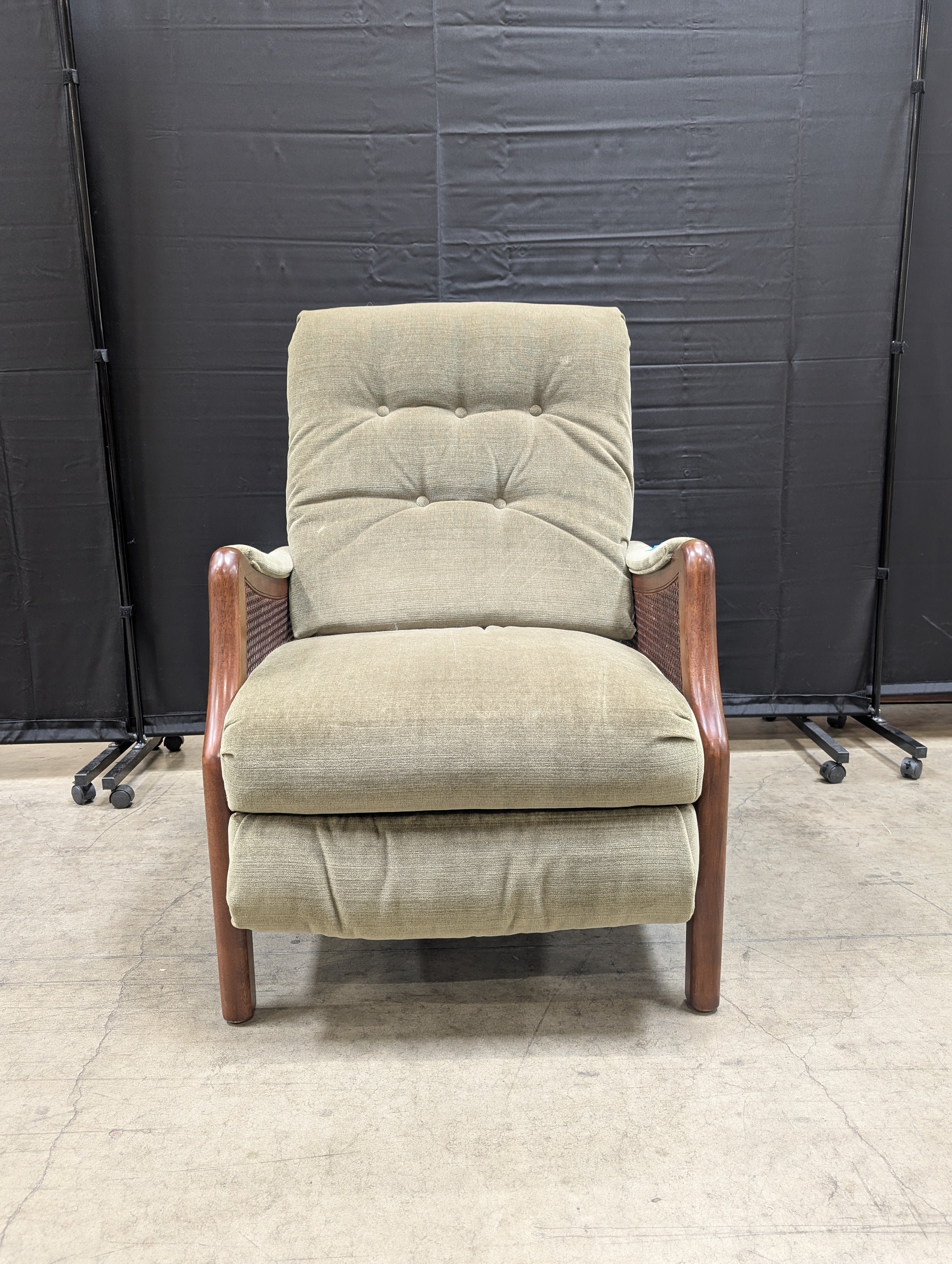 Vintage Green Velvet Recliner Chair with Cane Accents