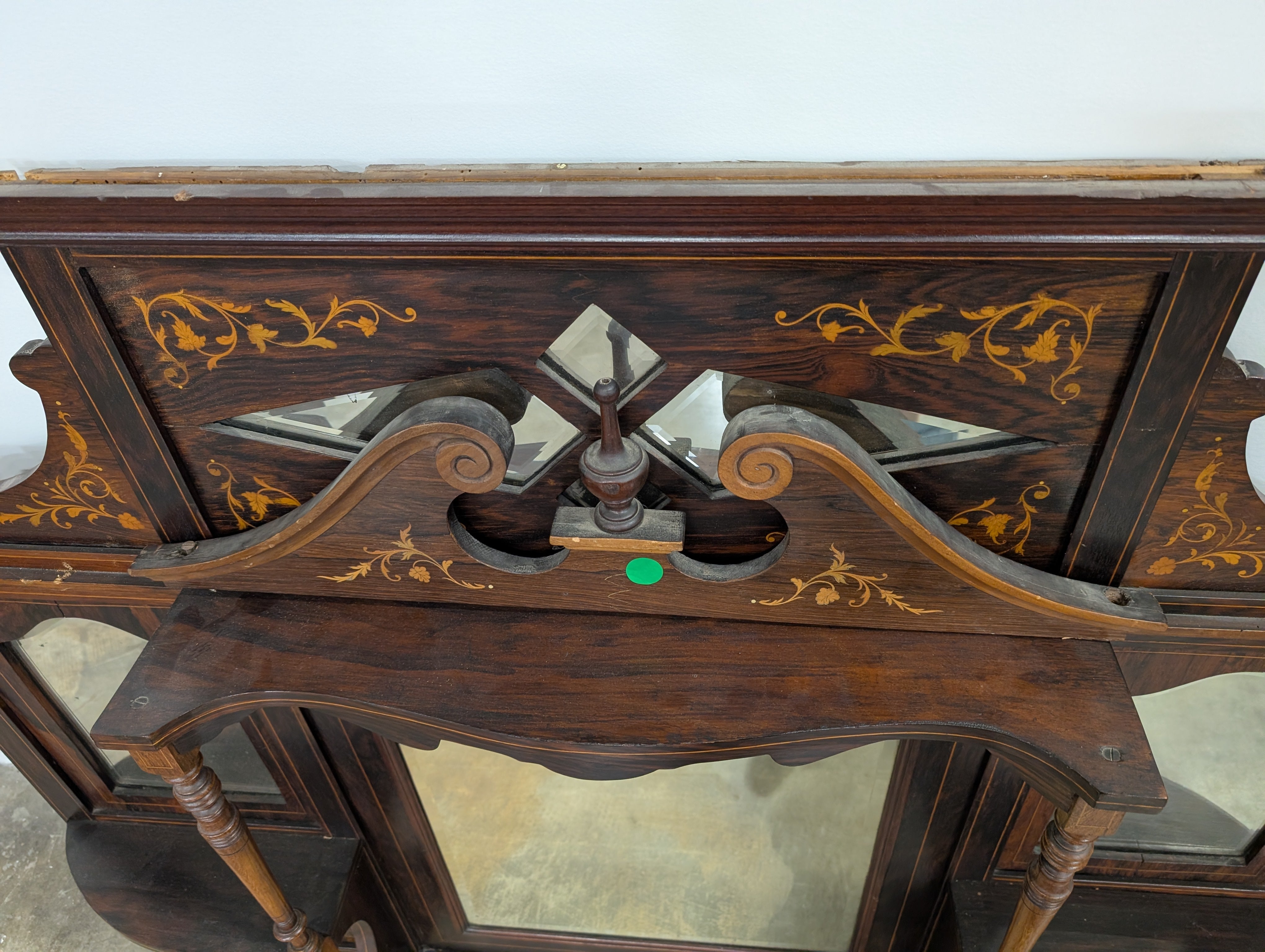 Very poor condition*** Antique Curved Wood Buffet with Intricate Inlay