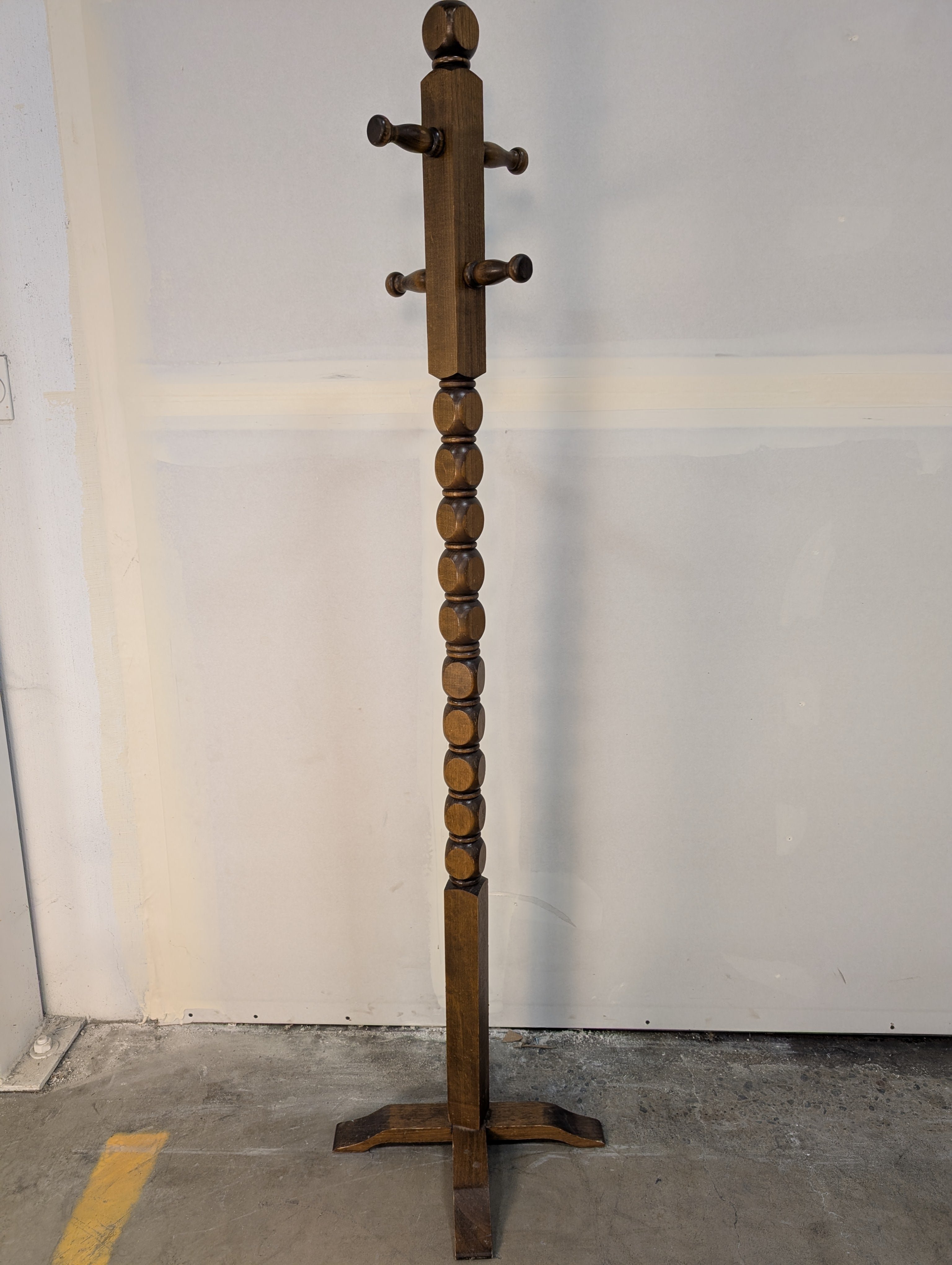 Vintage Turned Hardwood Coat Rack Hall Tree