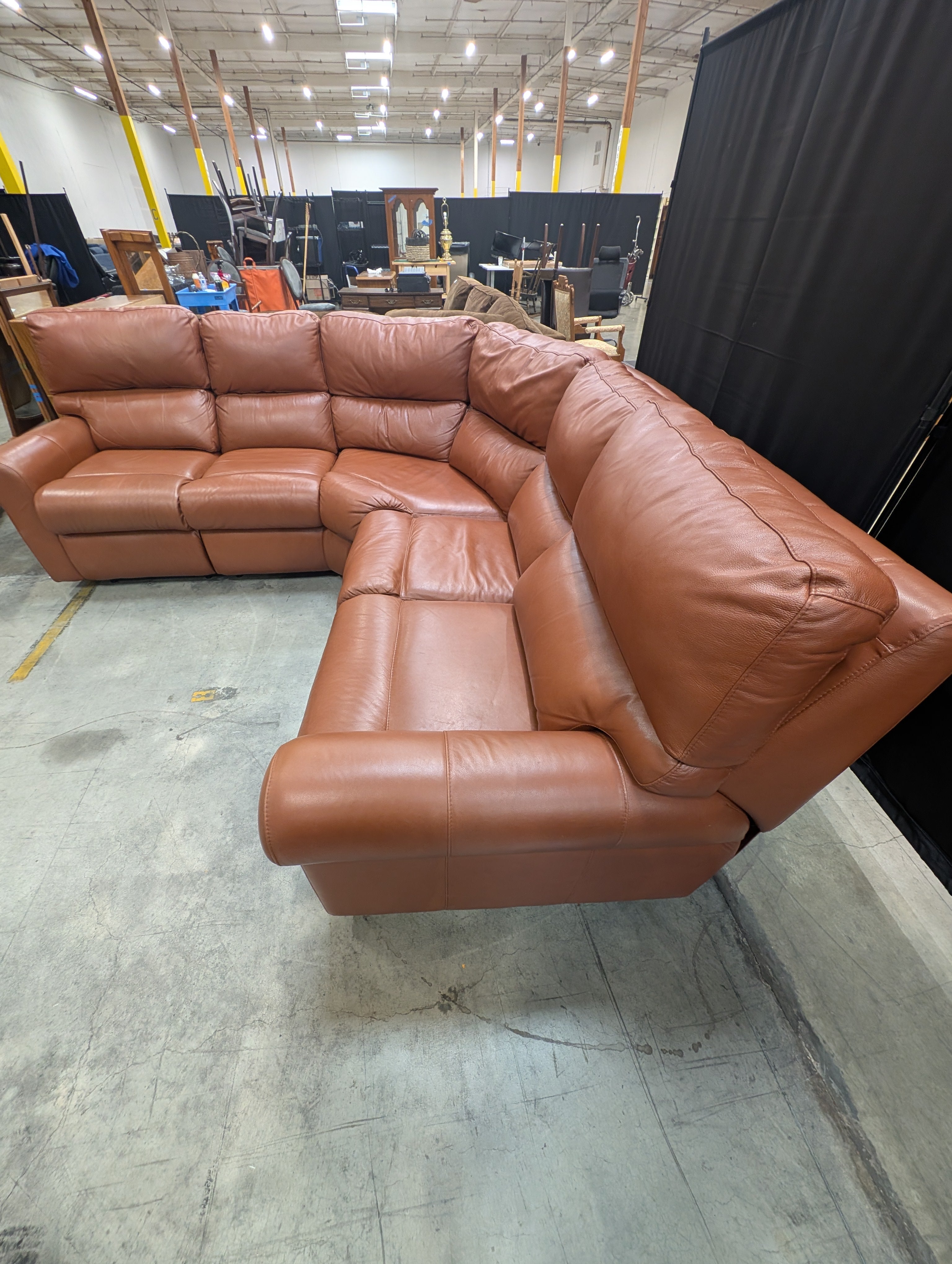 Omnia Leather Brookhaven Power Reclining Sectional Sofa | Top-Grain Leather | Navajo Caramel | Made in USA