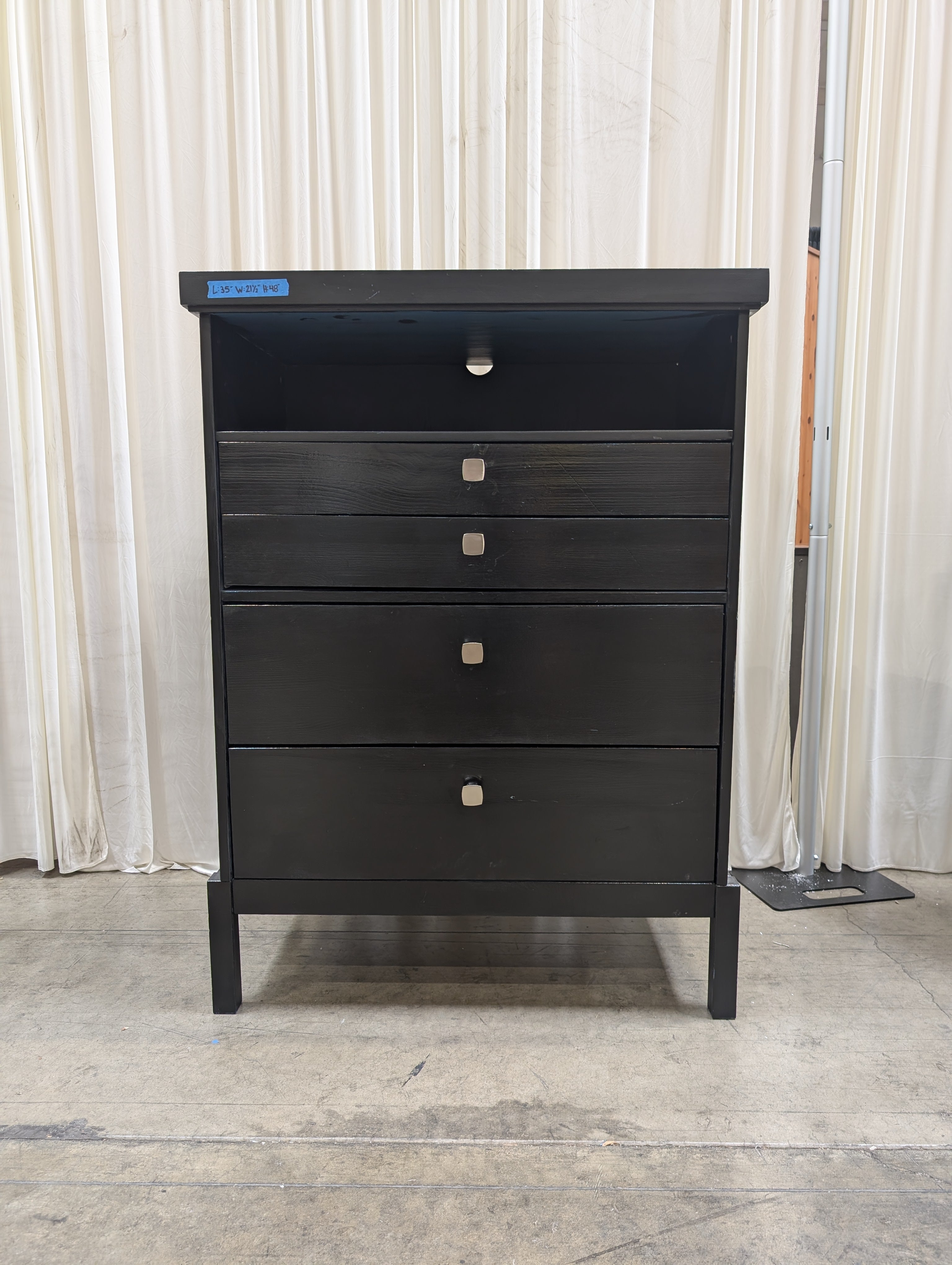 Contemporary Black Wood Four-Drawer Dresser