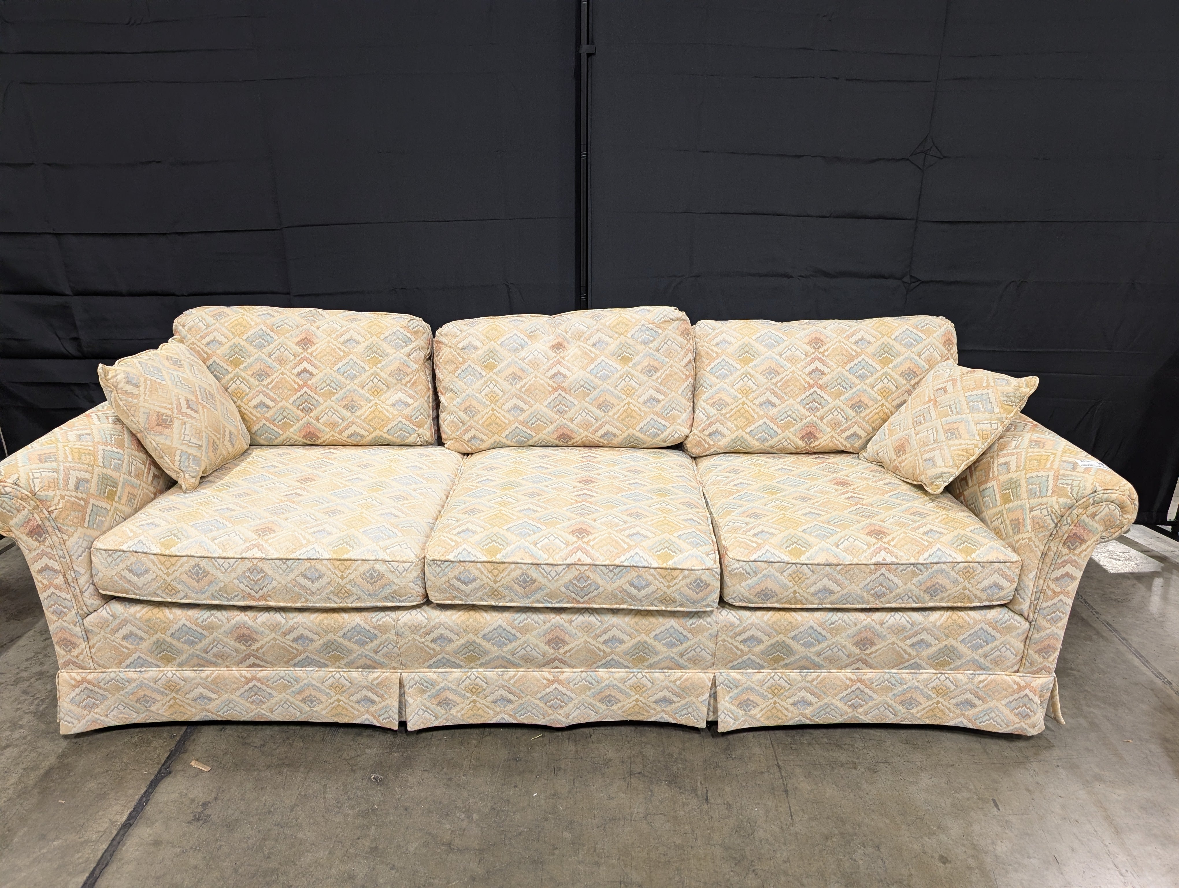Geometric Patterned DREXEL Three-Seater Sofa with Rolled Arms