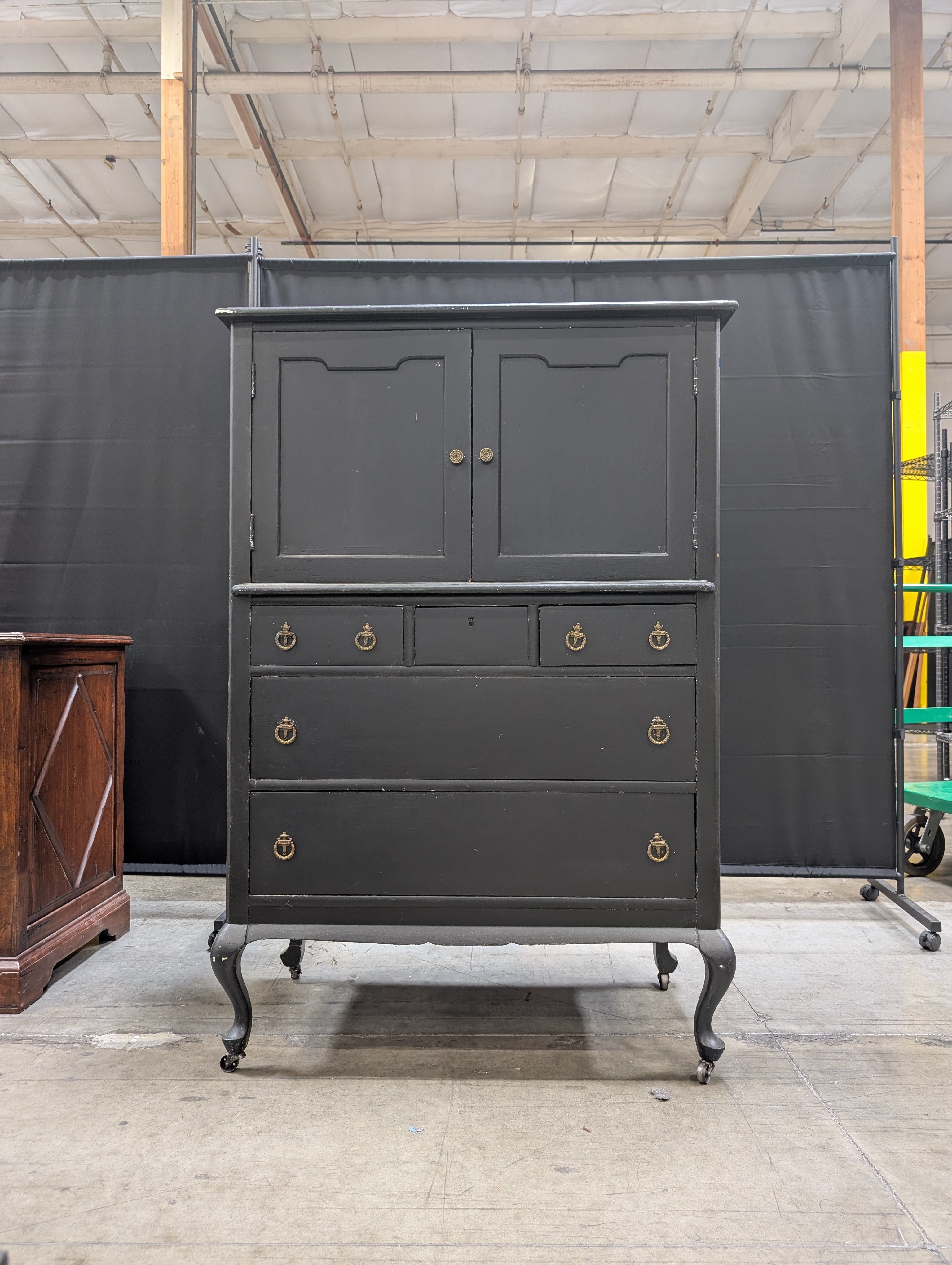 Black Painted Hickory Furniture Co. Storage Cabinet with Drawers