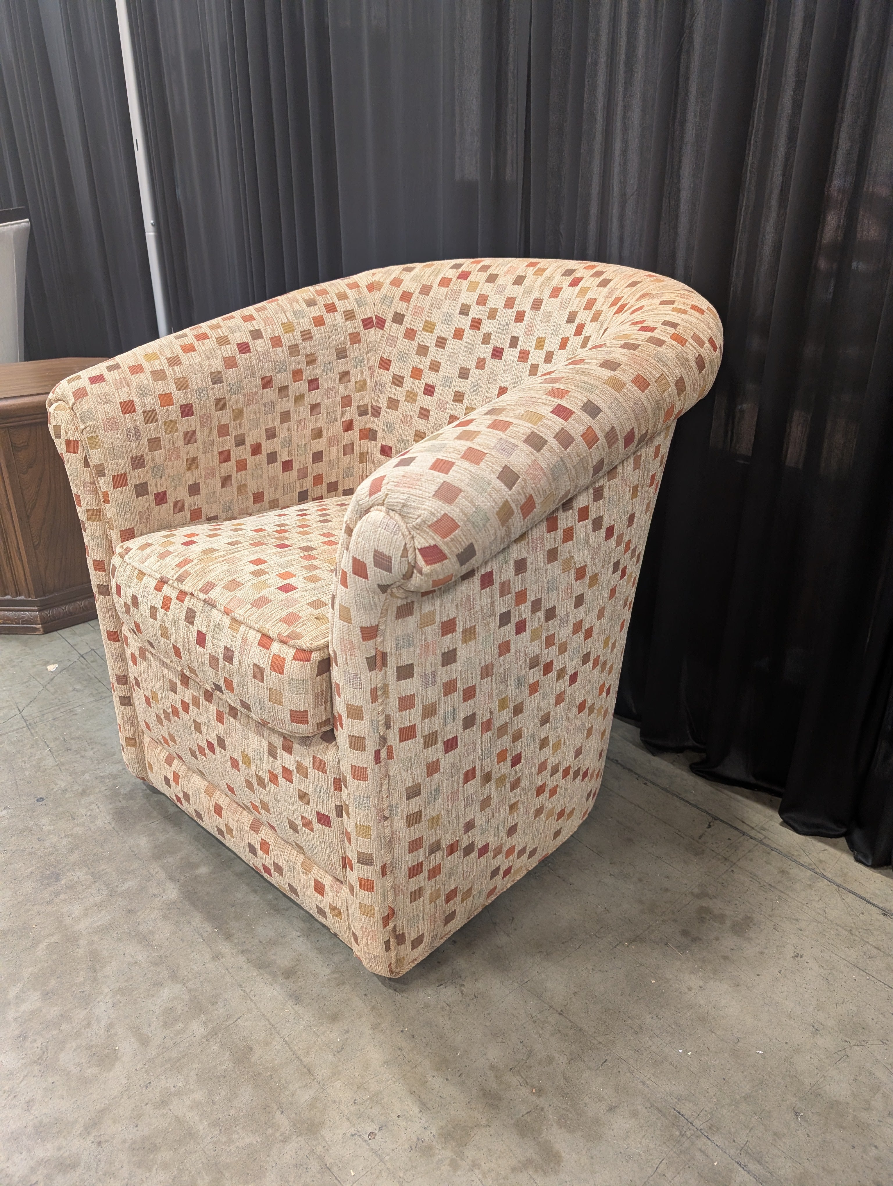 Geometric Patterned Barrel Back Armchair