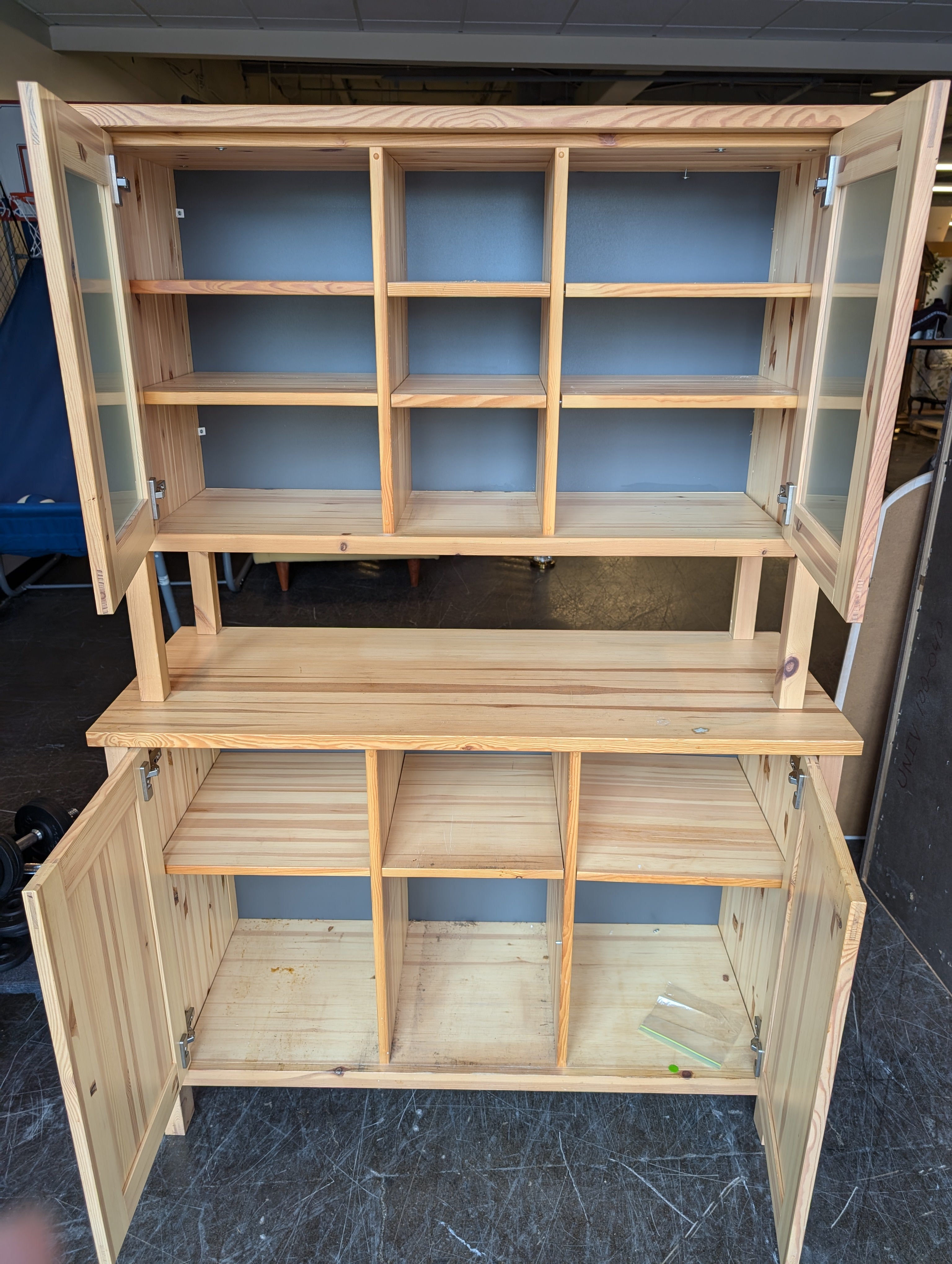 Rustic Pinewood Buffet with Glass-Front Cabinet