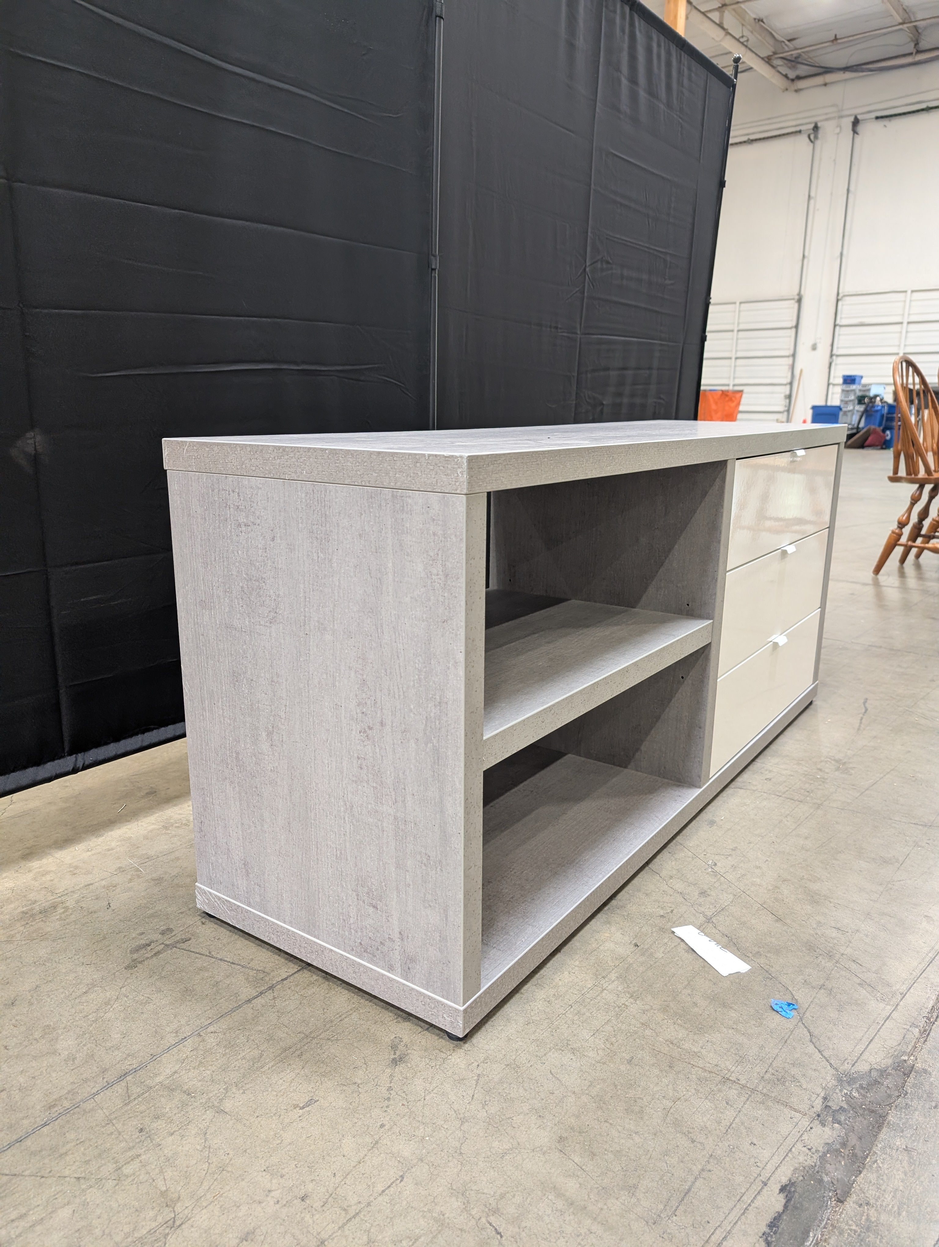Modern Grey and Cream Three-Drawer TV Stand