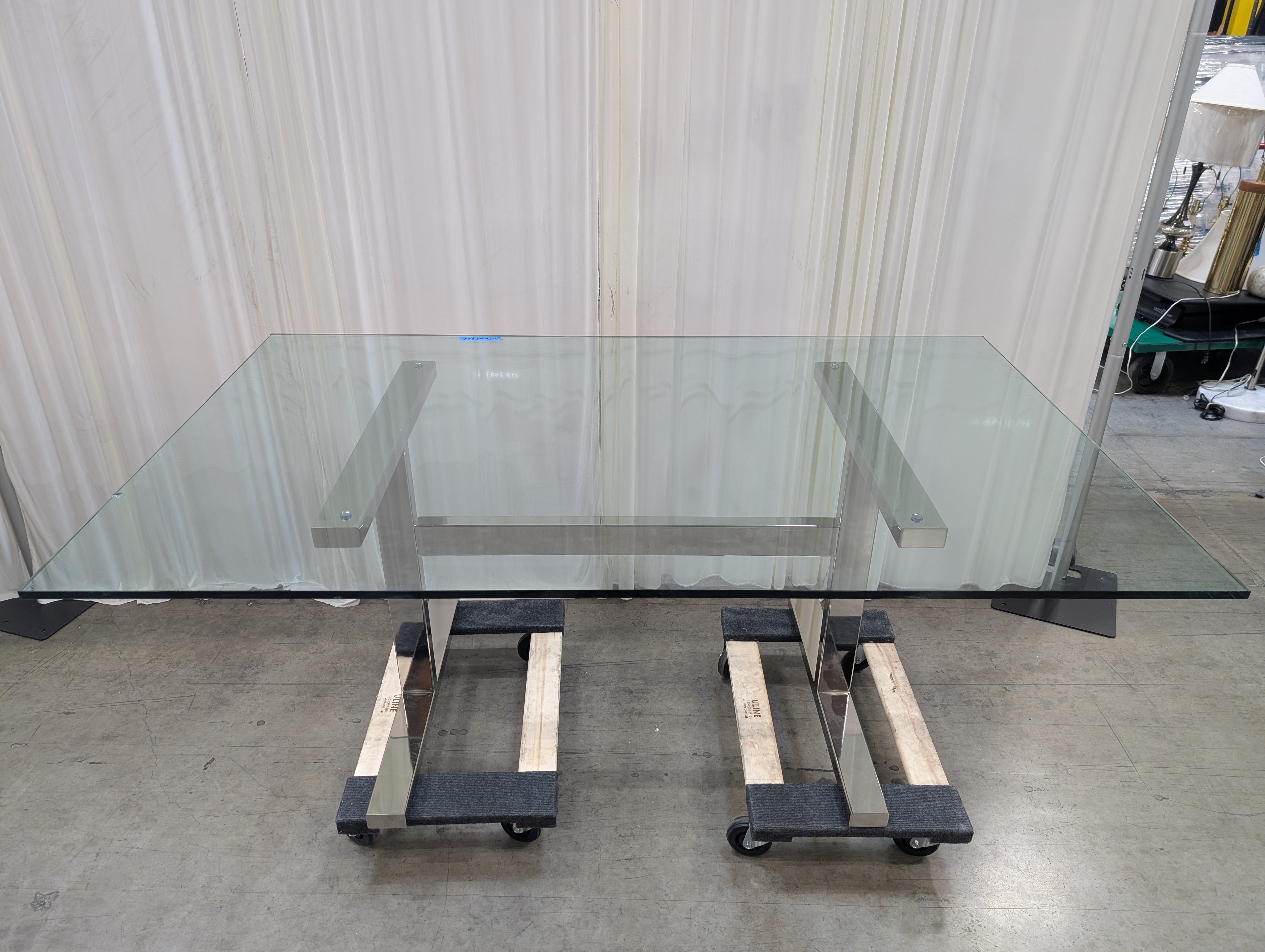 Polished Chrome Trestle Dining Table in Glass