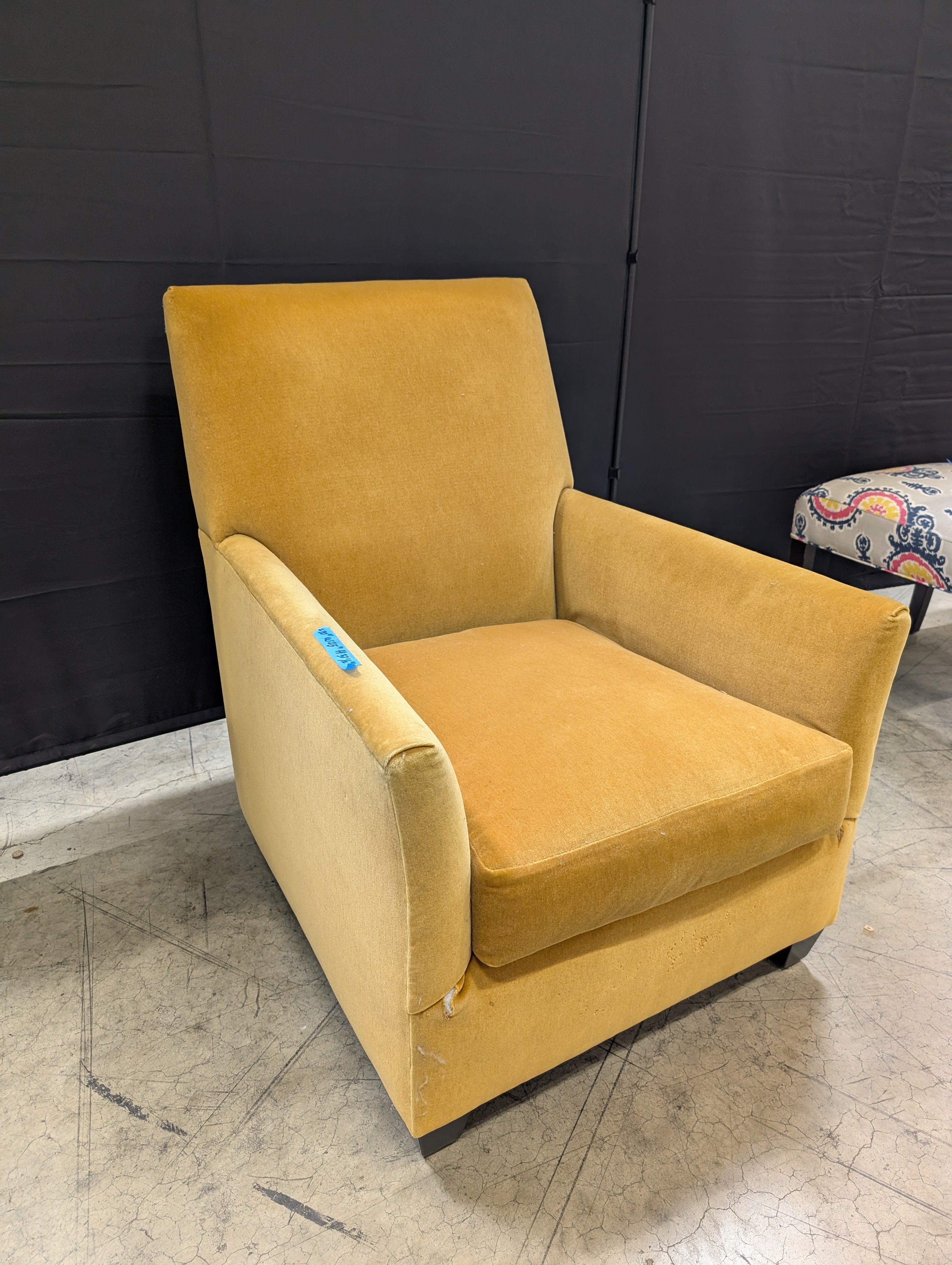 Tan Upholstered Armchair with Square Arms