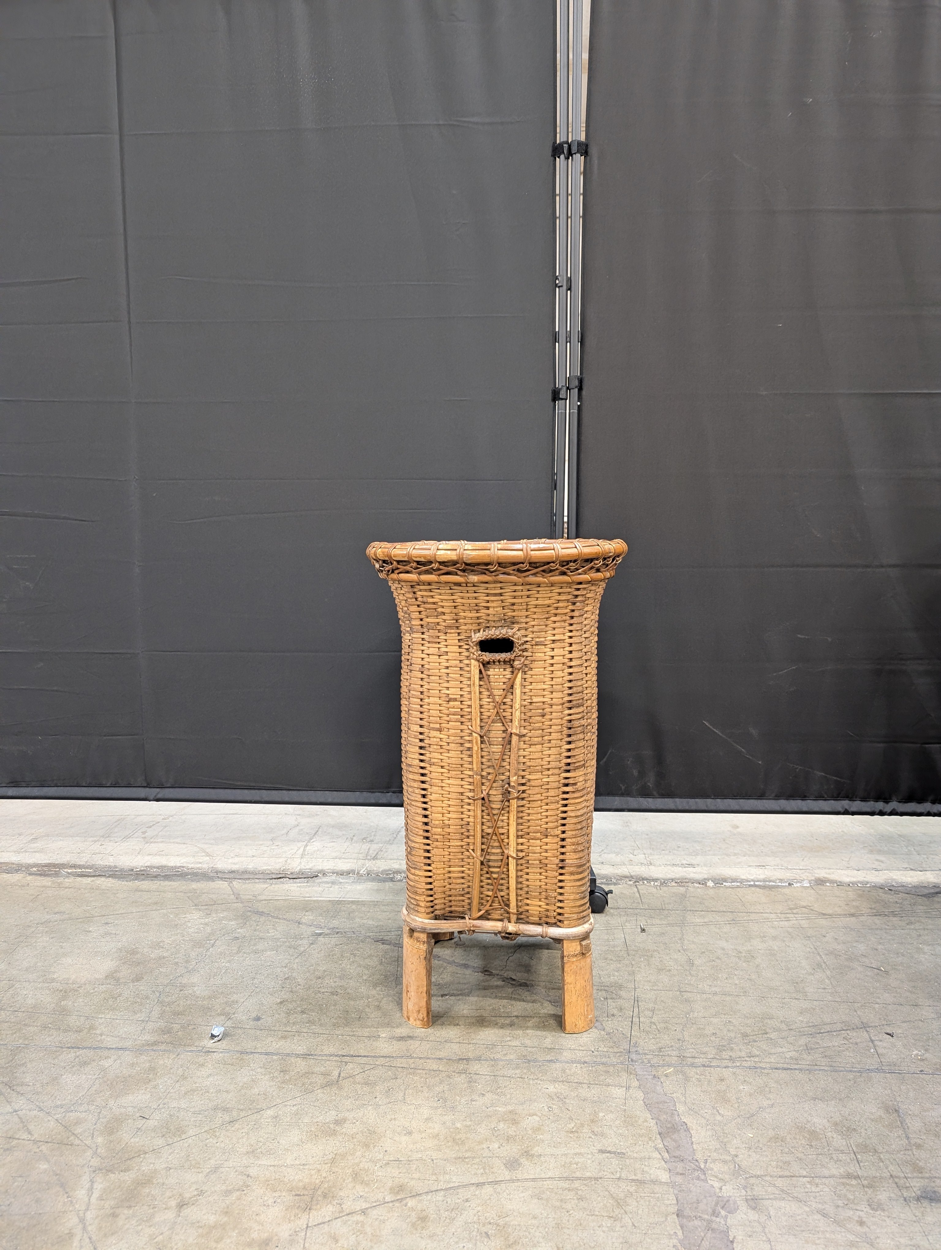 Woven Rattan Side Table with Round Two-Tone Top