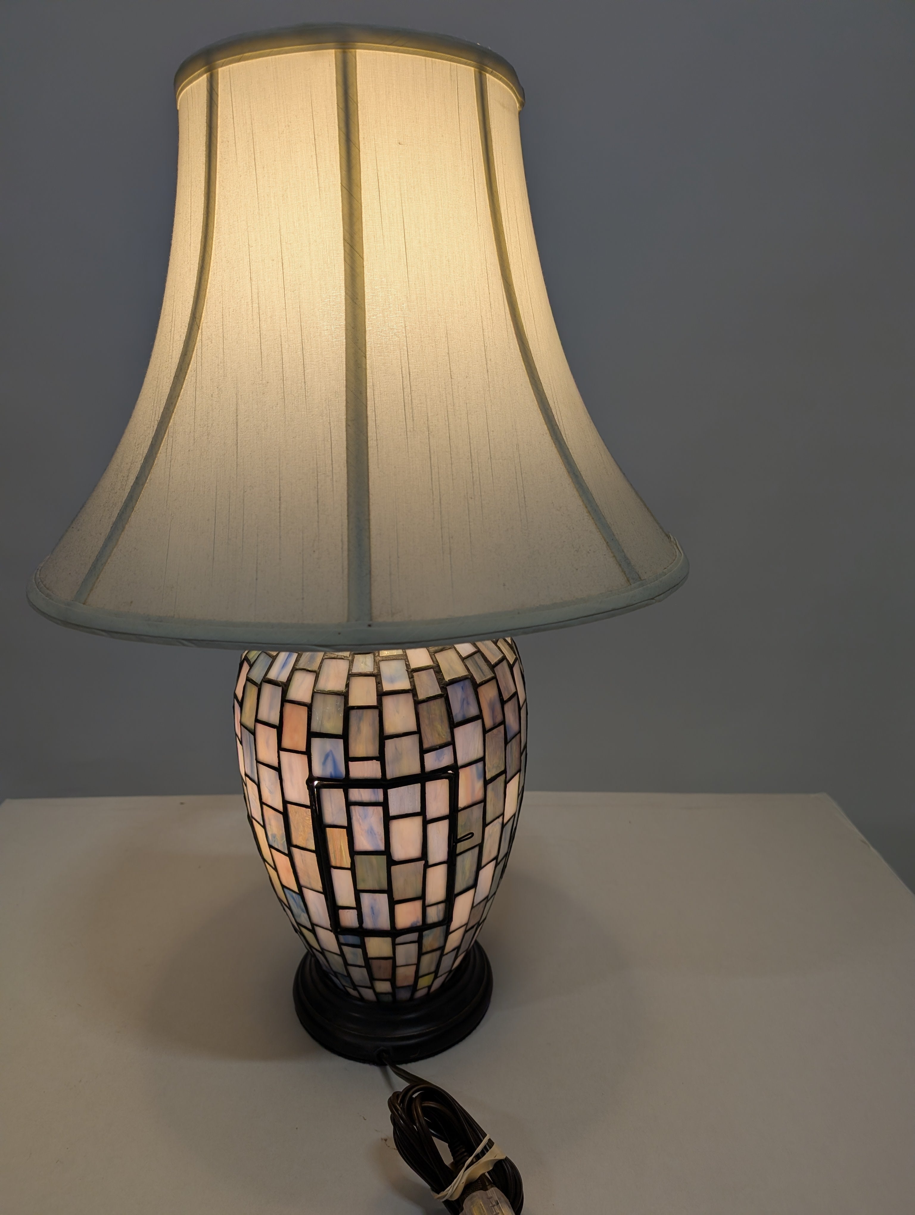 Artisan Mosaic Glass Table Lamp with Fabric Bell Shade