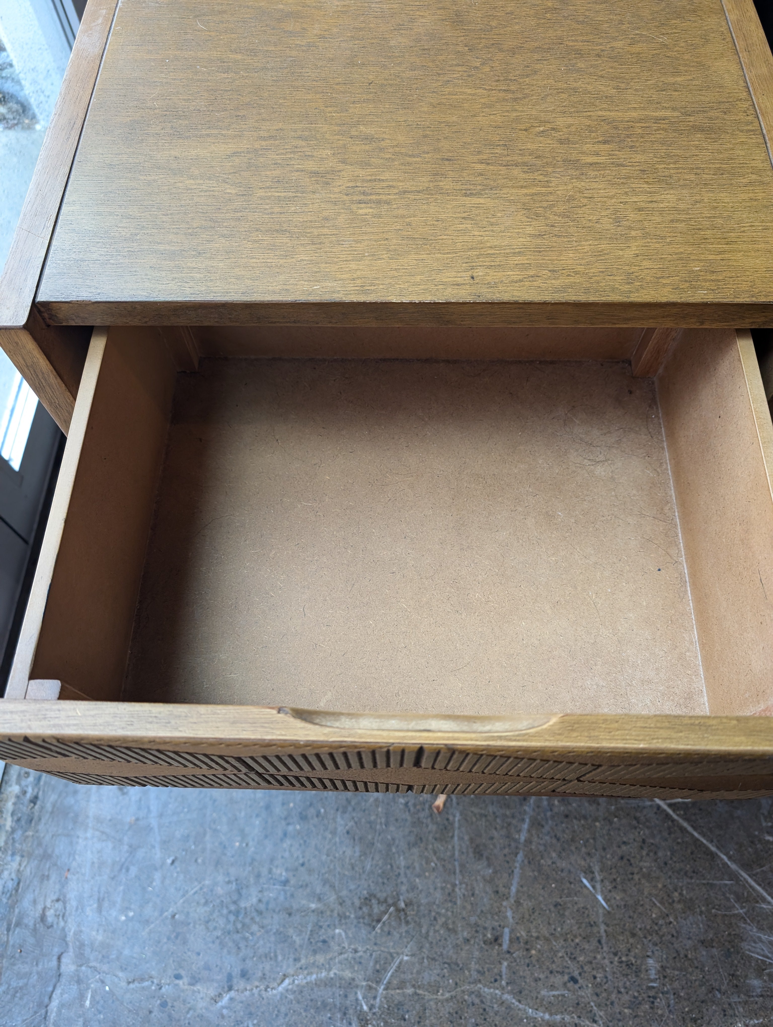 Vintage Wood Side Table with Geometric Drawer Front