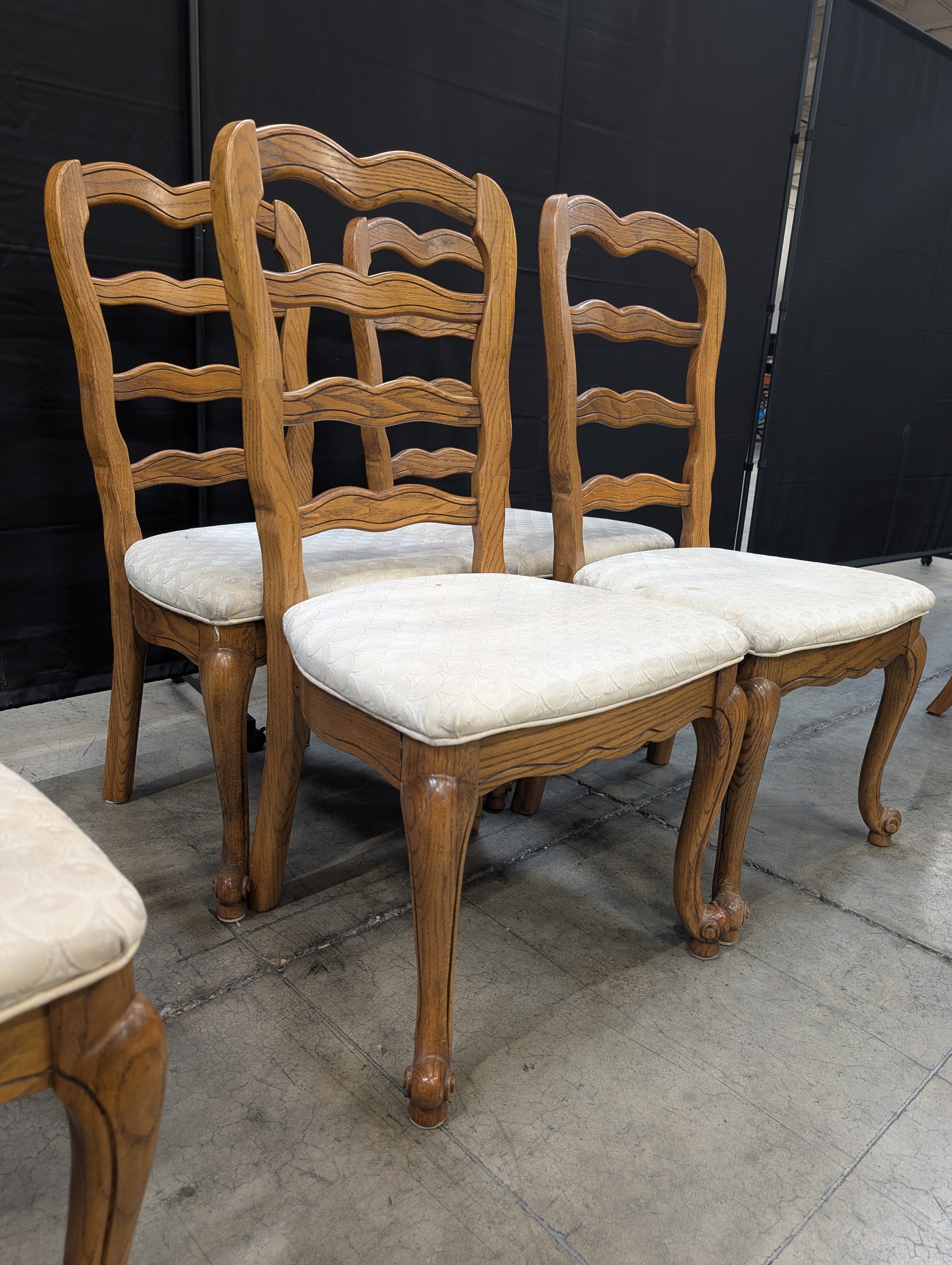 Set of Four Traditional Scalloped Back Wood Dining Chairs,