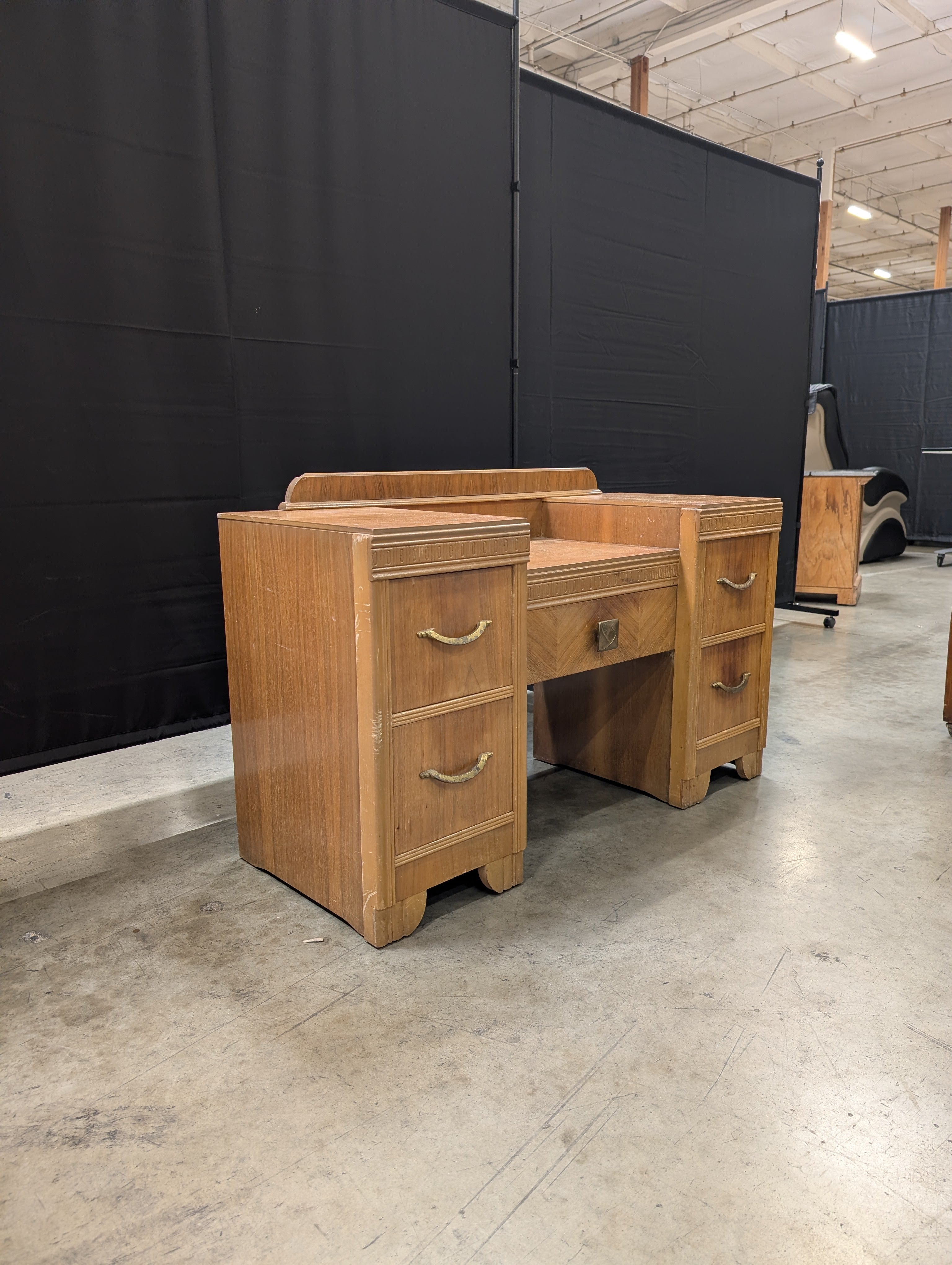 Vintage Wood Vanity Desk with Multiple Drawers