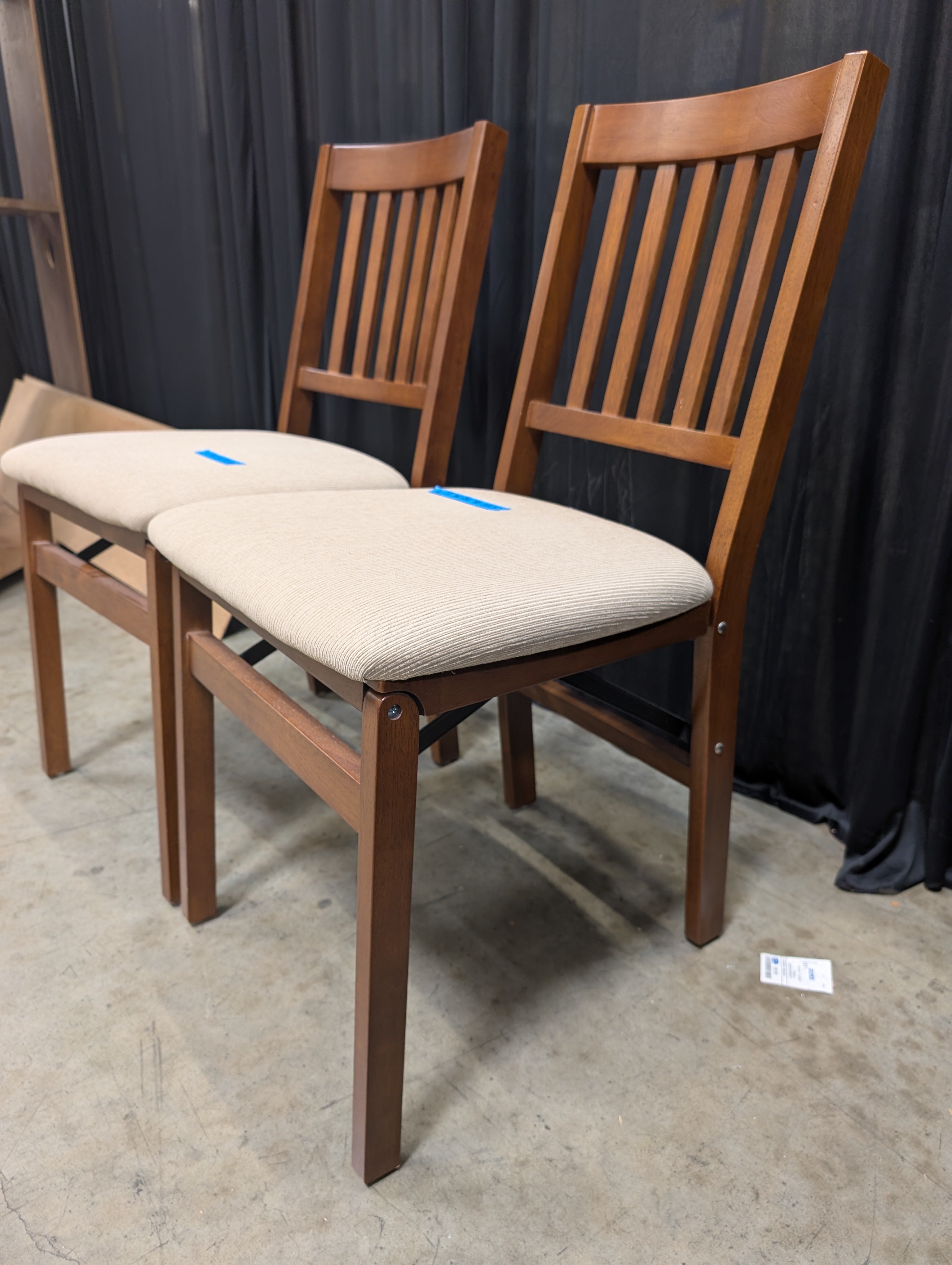Pair of Slatted Wood Folding chairs Chair with Upholstered Seat