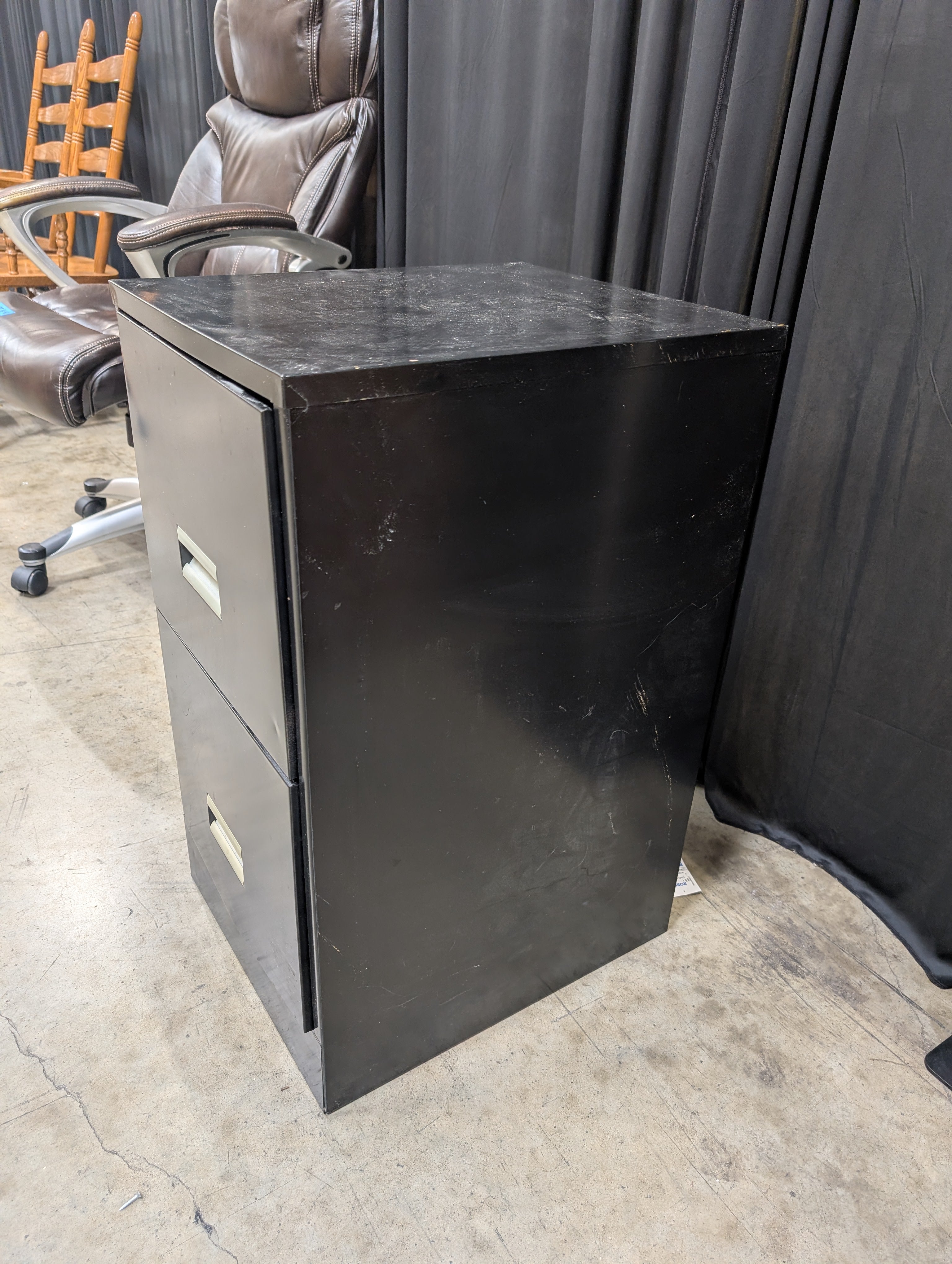 Black Two-Drawer Filing Cabinet with Silver Handles