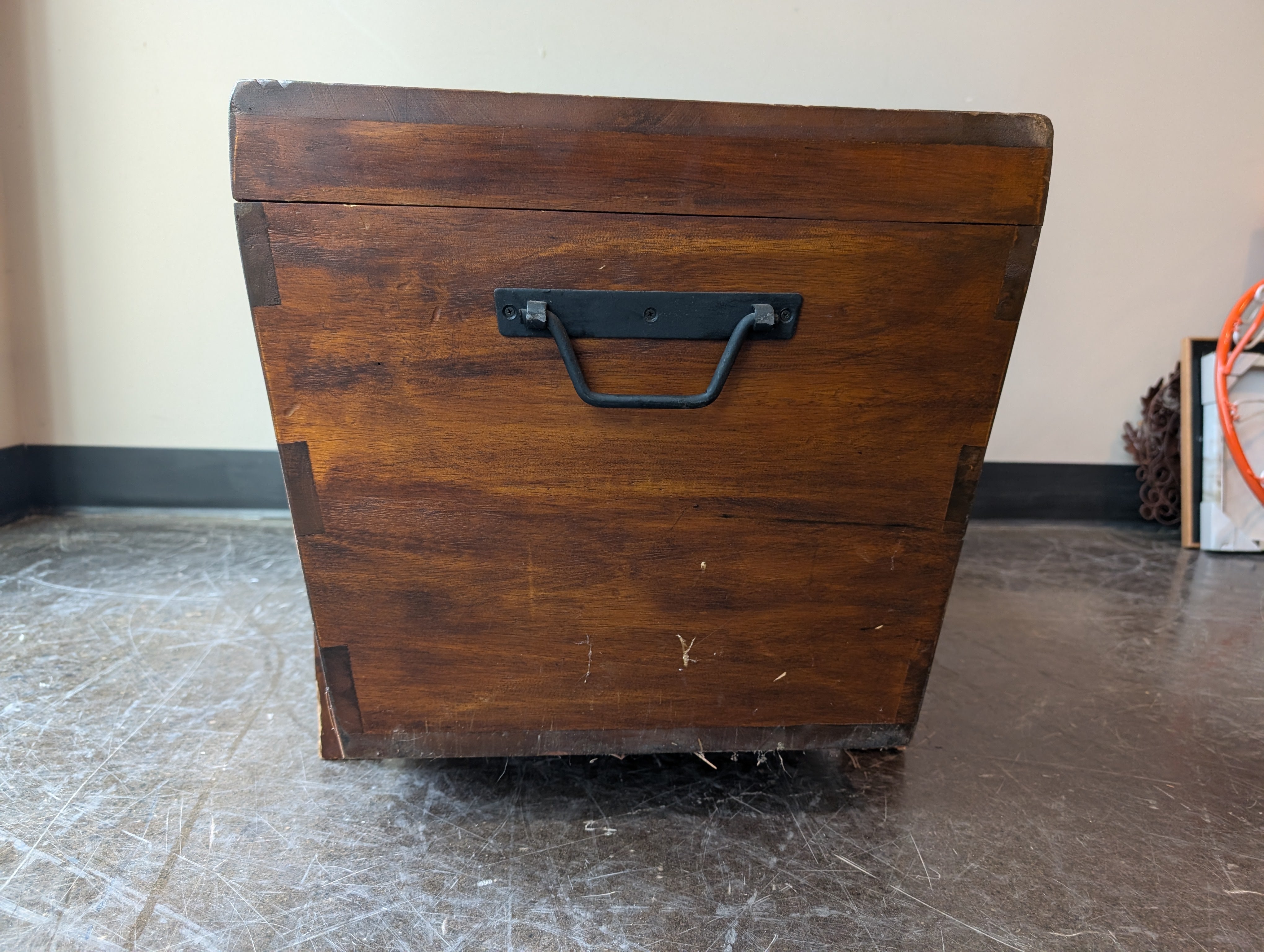 Rustic Brown Wood Storage Box with Metal Handle