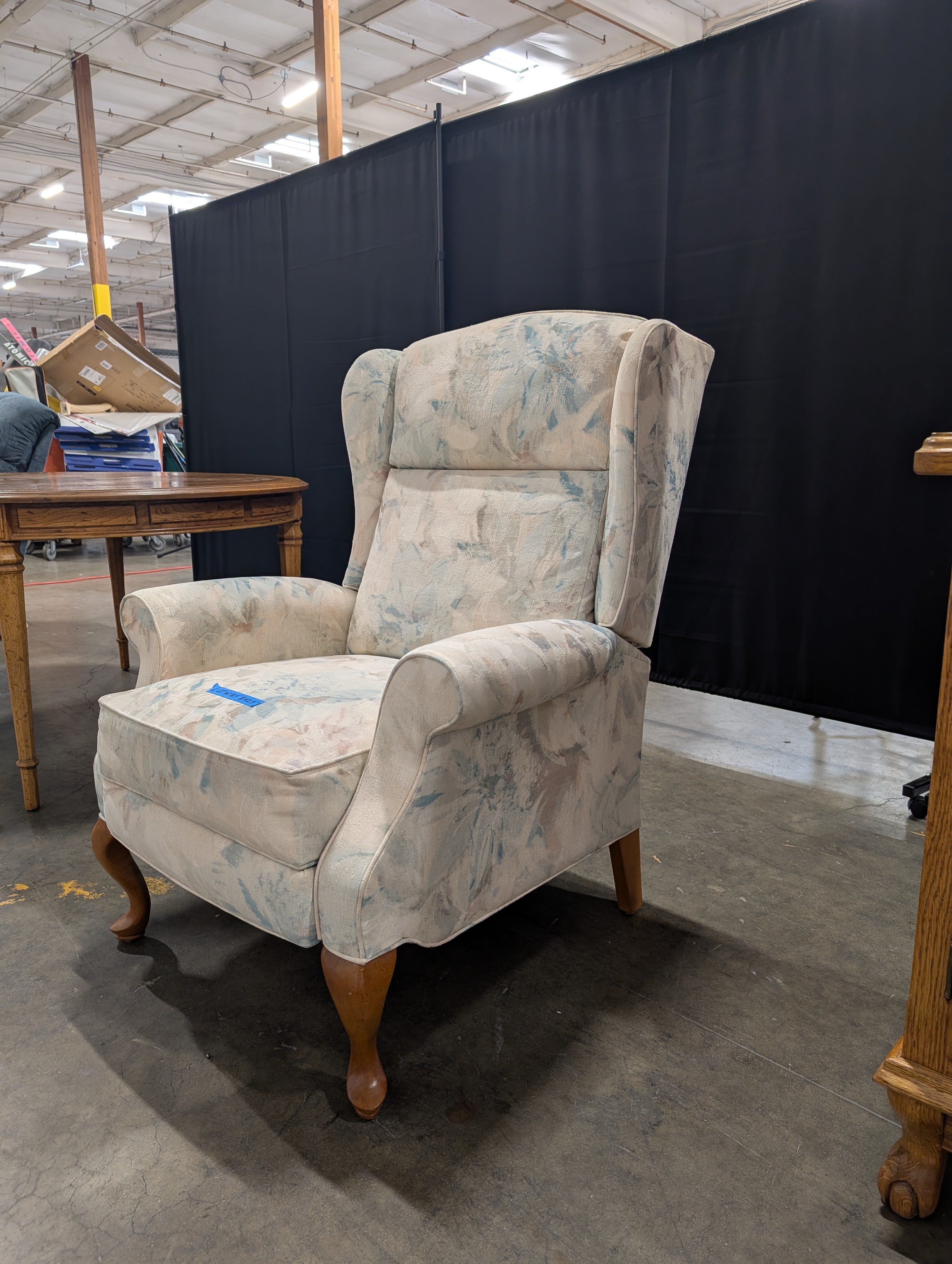 LaZboy Floral Pastel Fabric Wingback Recliner with Wooden Legs