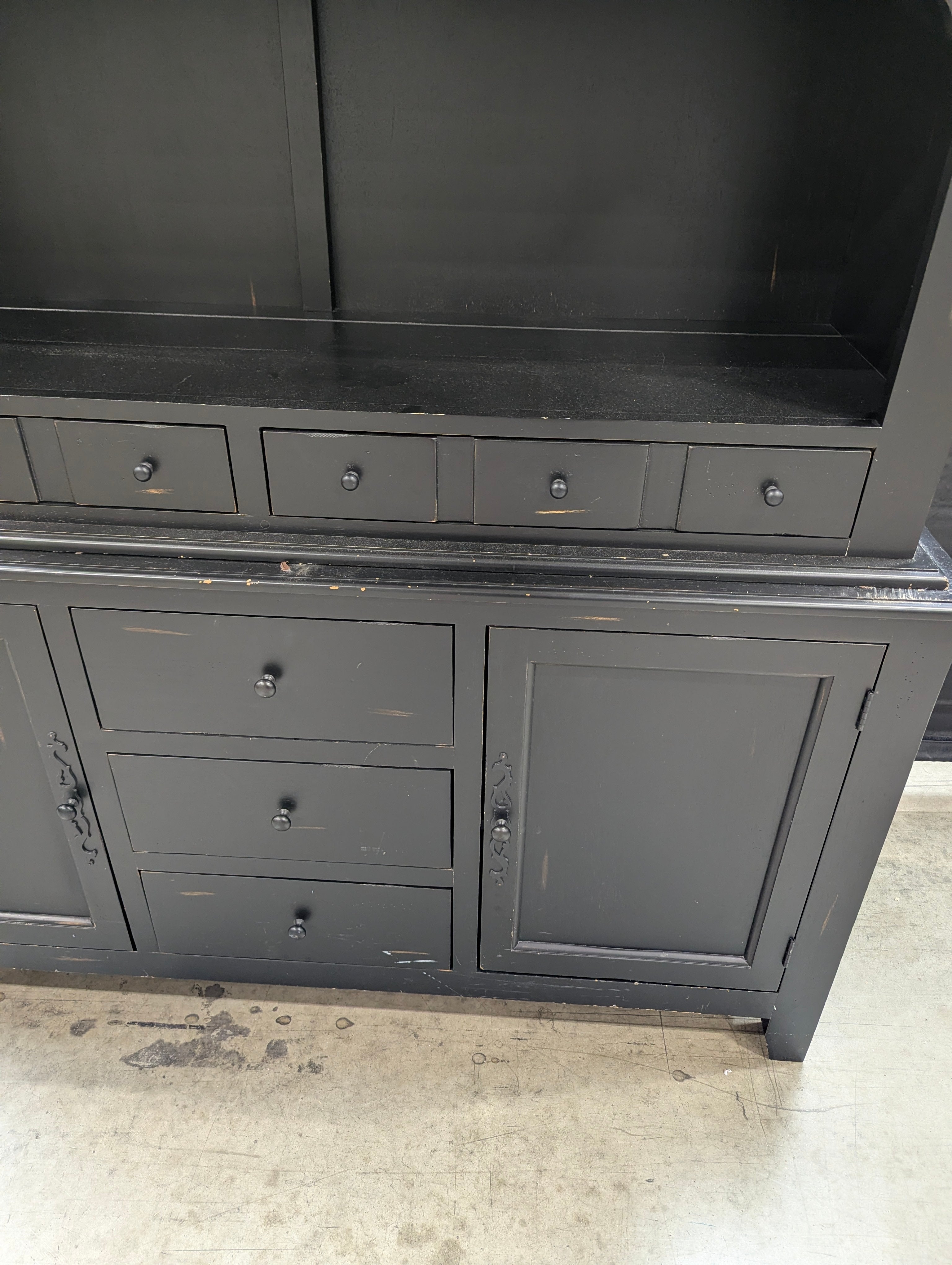 Large Black Farmhouse Display Hutch Cabinet