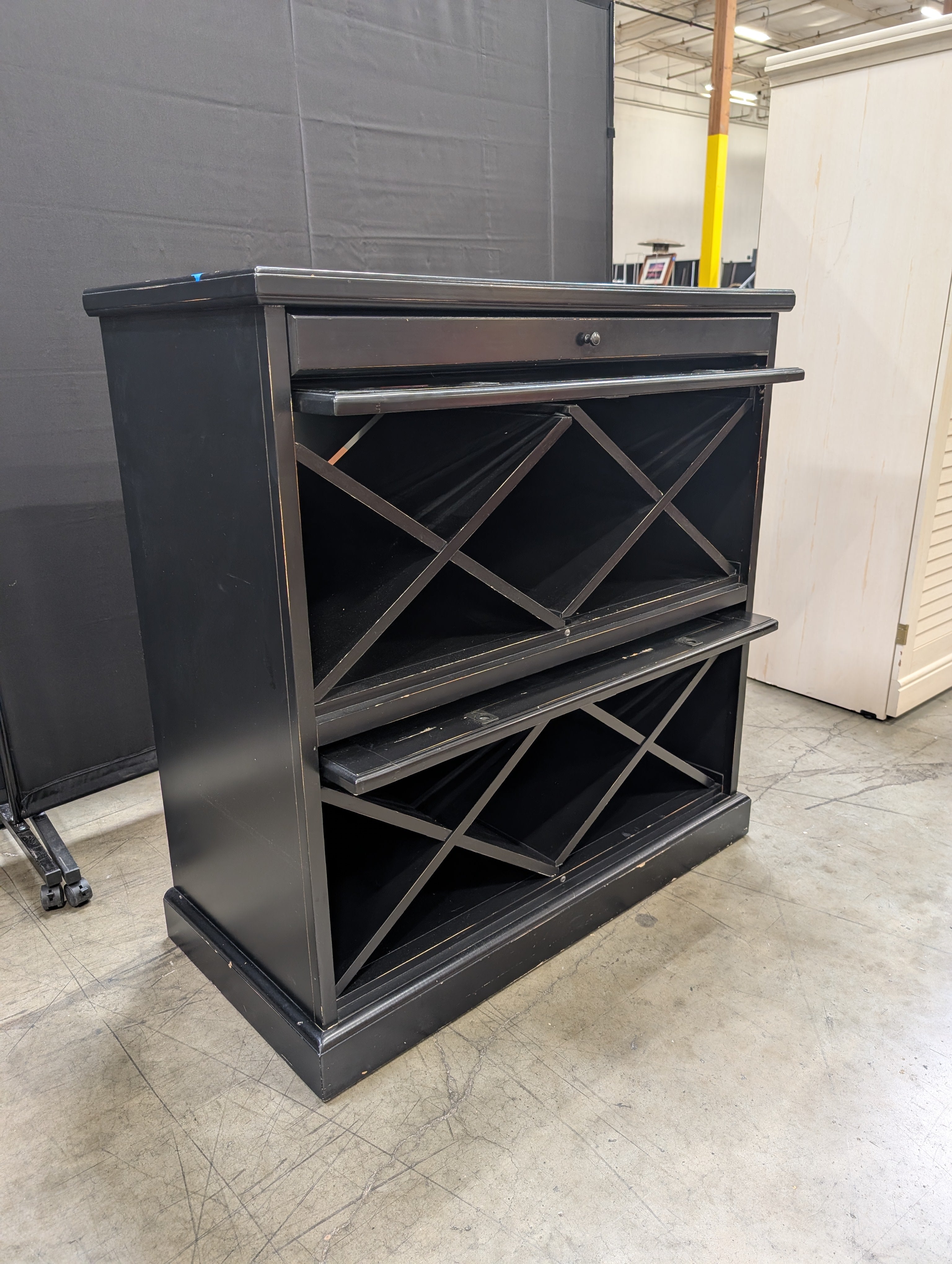Black Wood Wine Storage Cabinet with Glass Doors