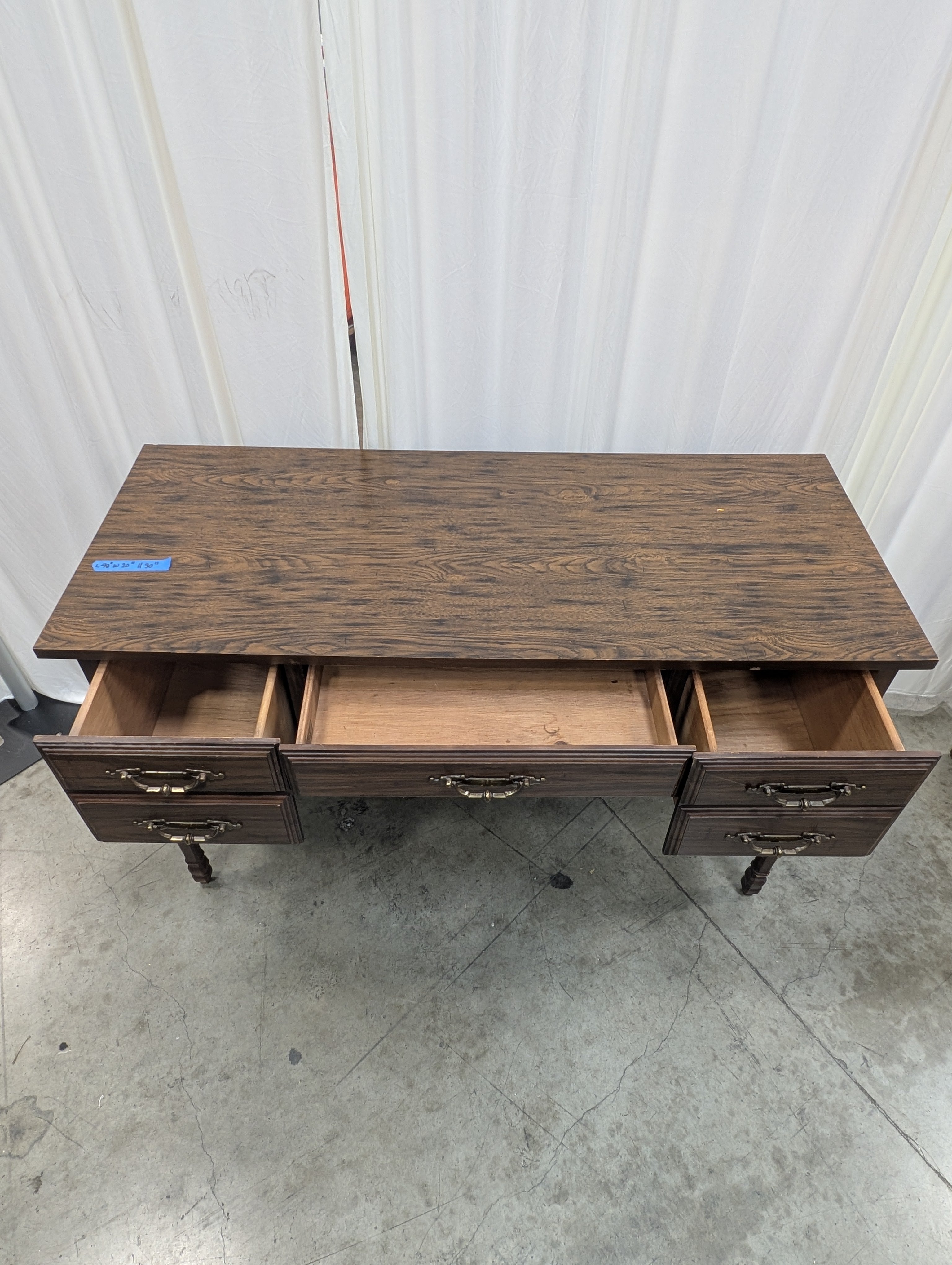 DMI Furniture Dark Wood Writing Desk with Five Drawers