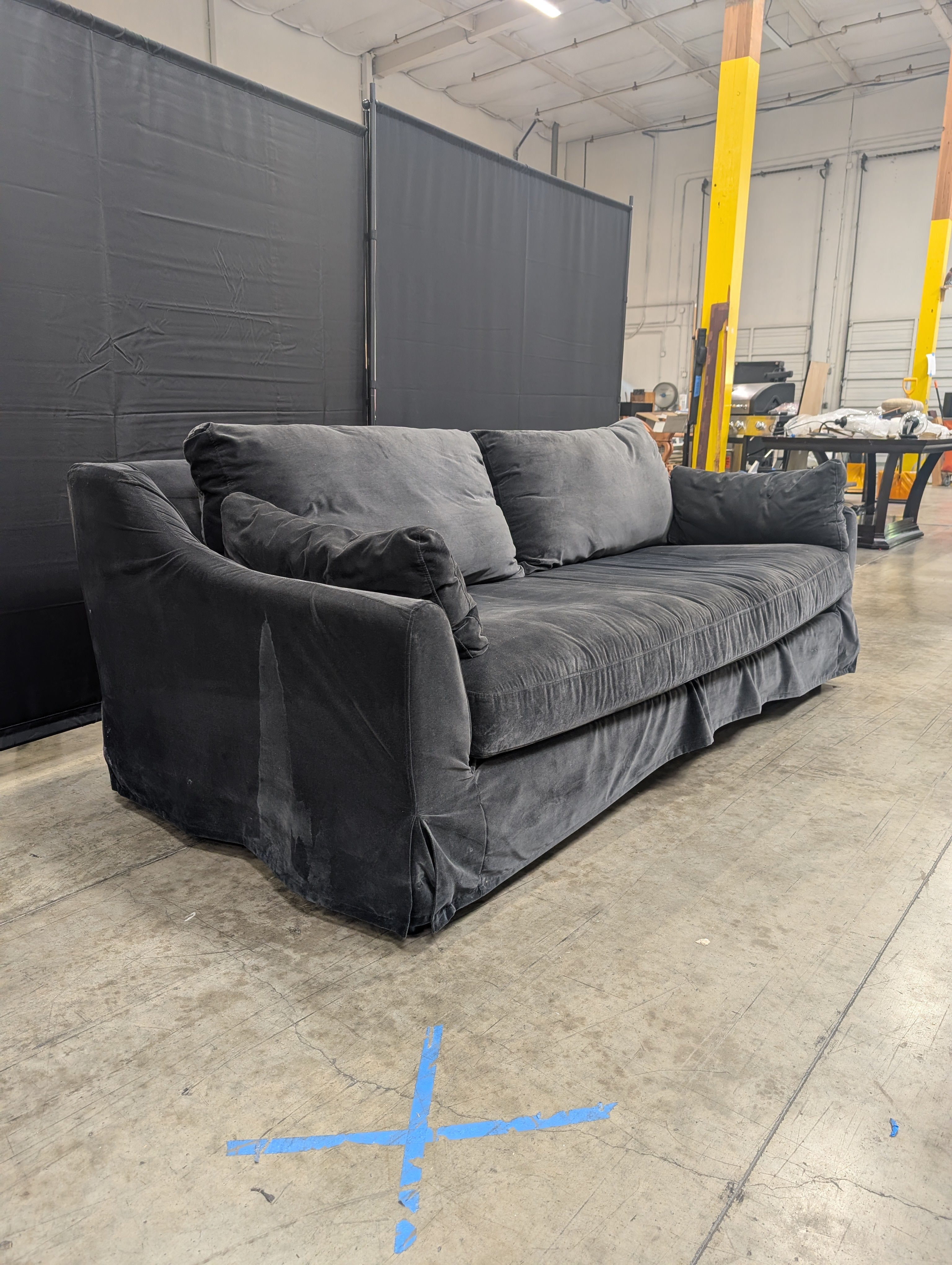 Dark Gray Velvet Skirted Couch