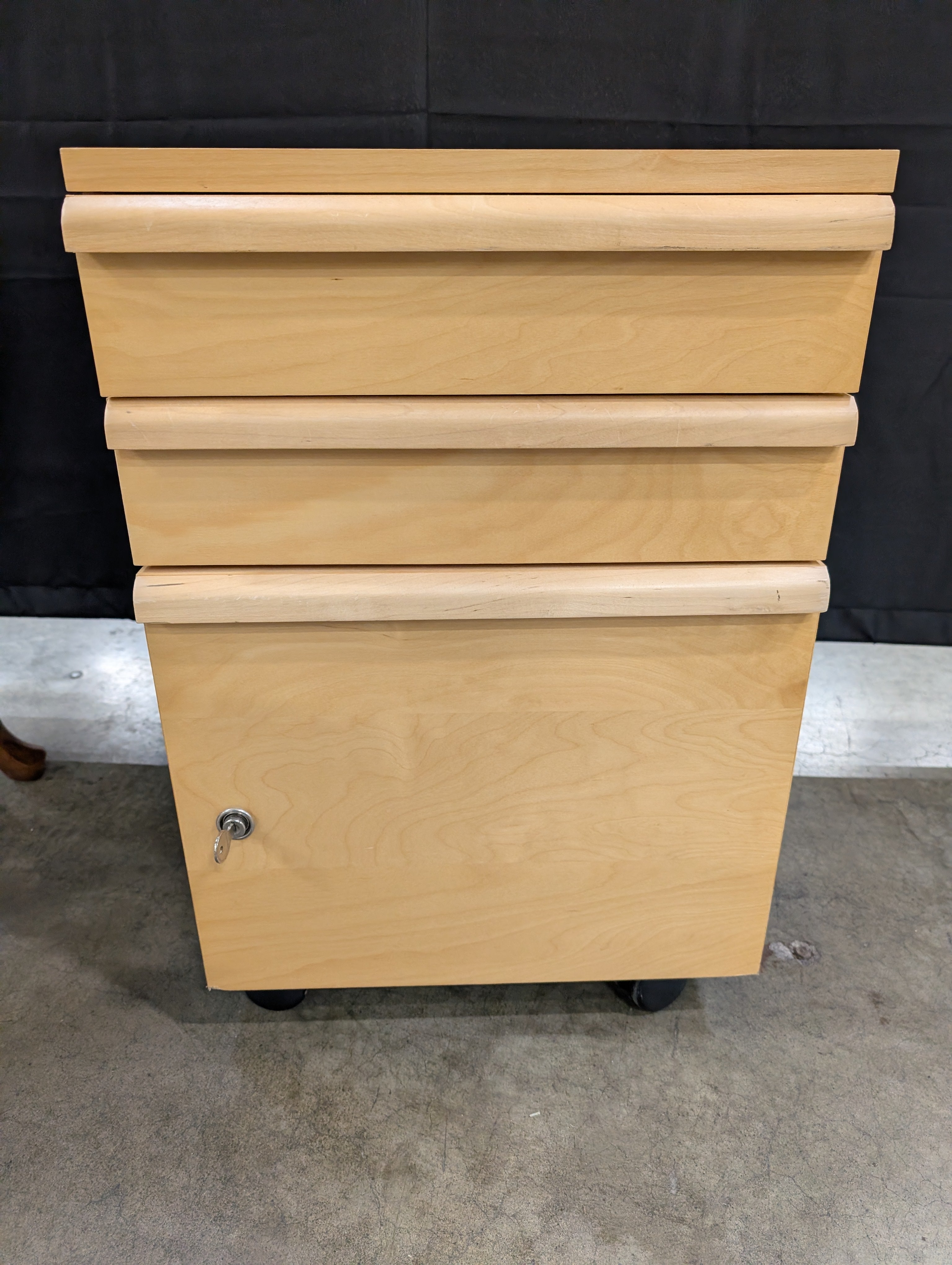 Natural Wood Three-Drawer Storage Cabinet with Lock