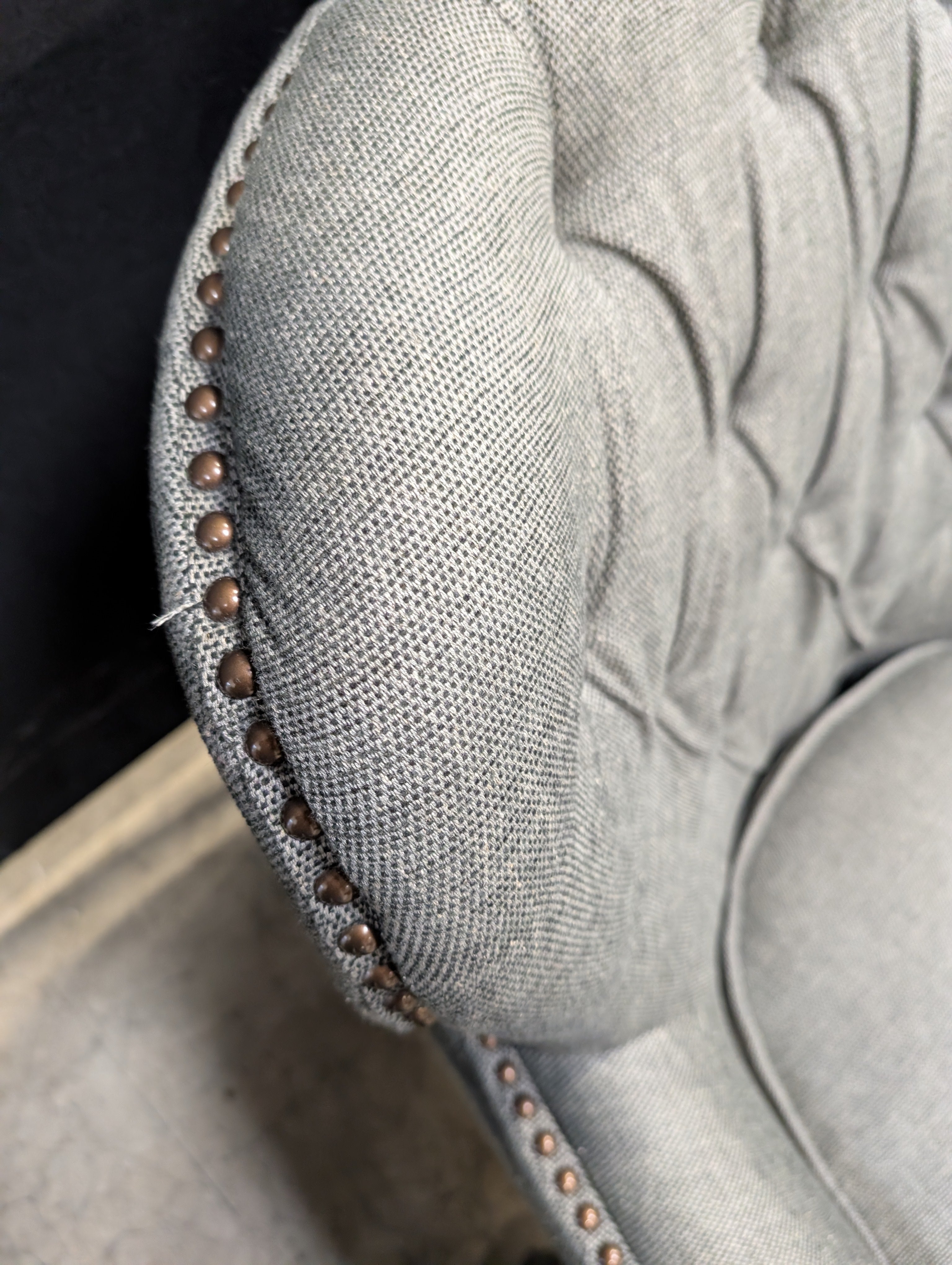Grey Tufted Upholstered Club Chair with Nailhead Trim