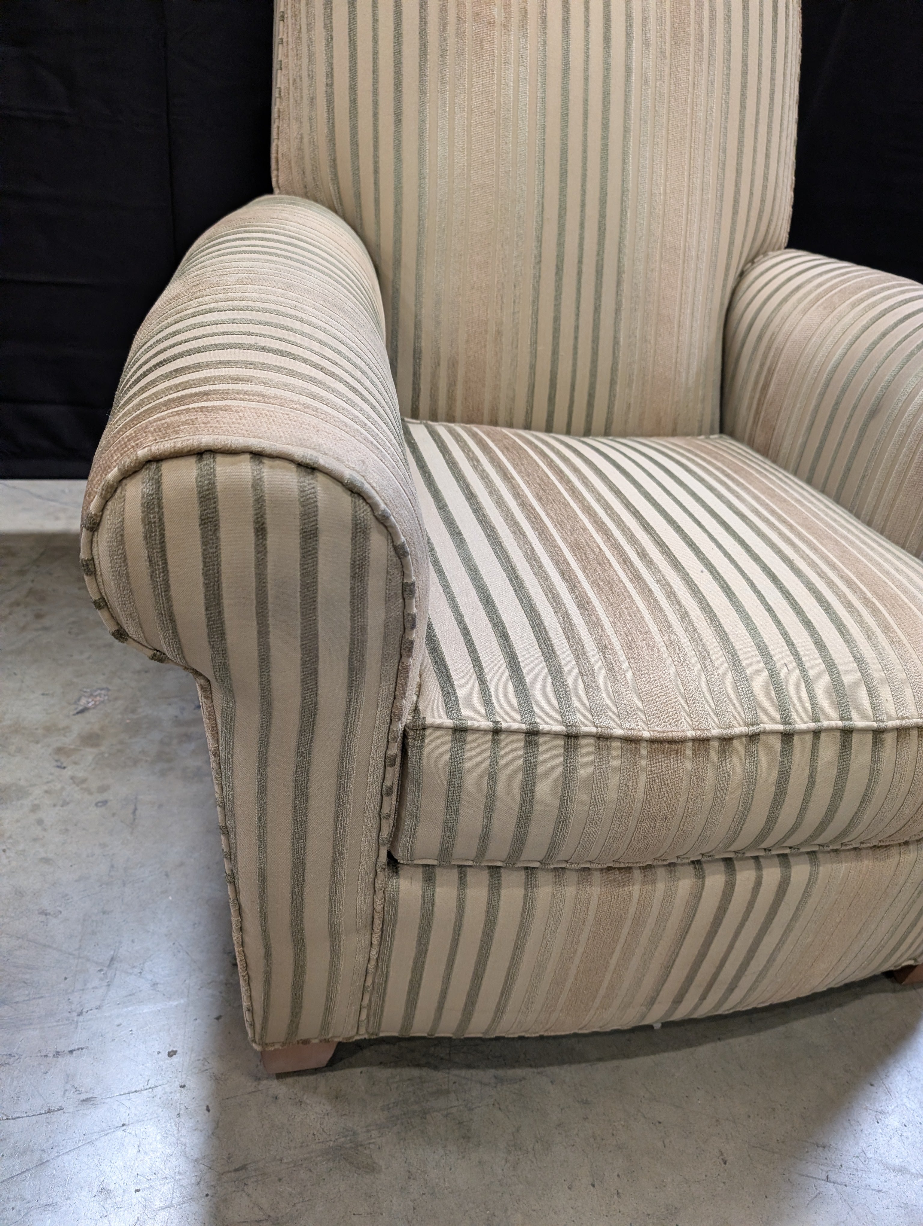 Ethan Allen Striped Armchair with Rolled Arms