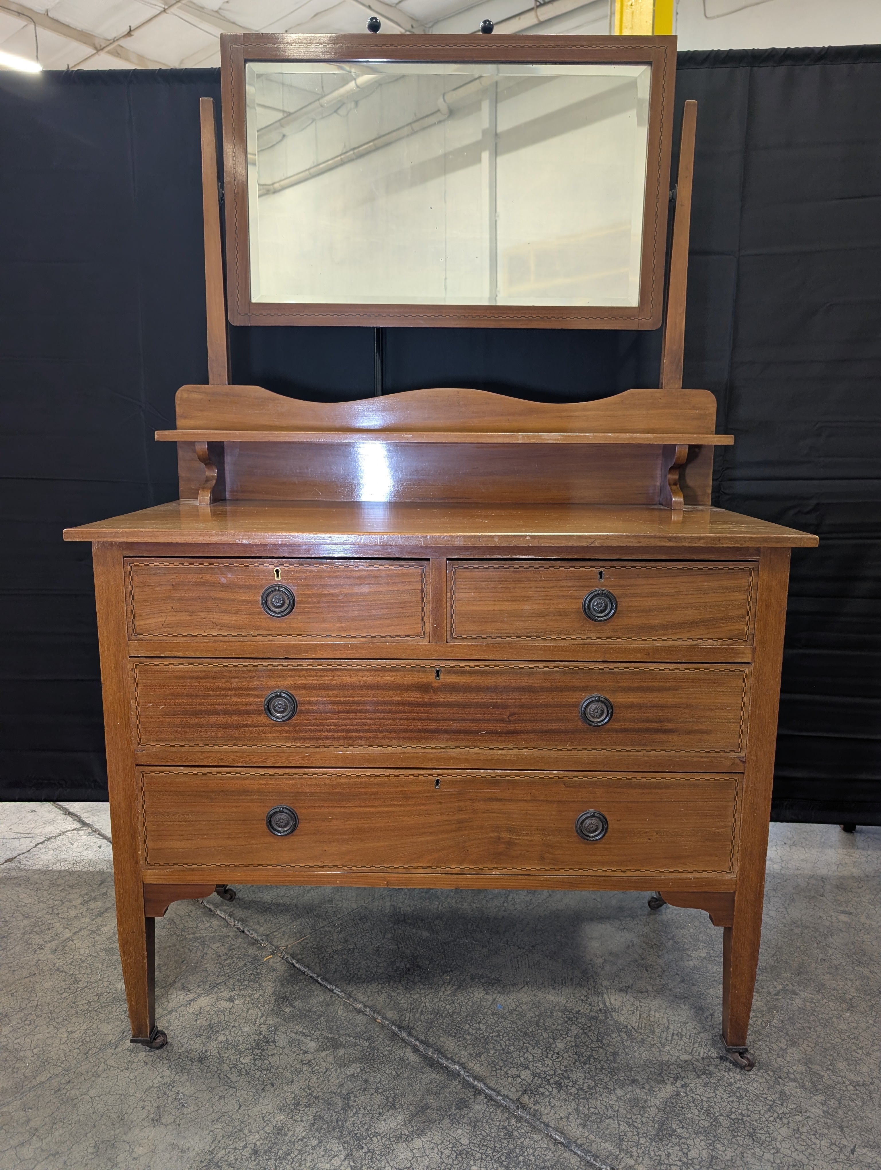 Classic Wooden Dresser with Tilting Mirror and Shelf