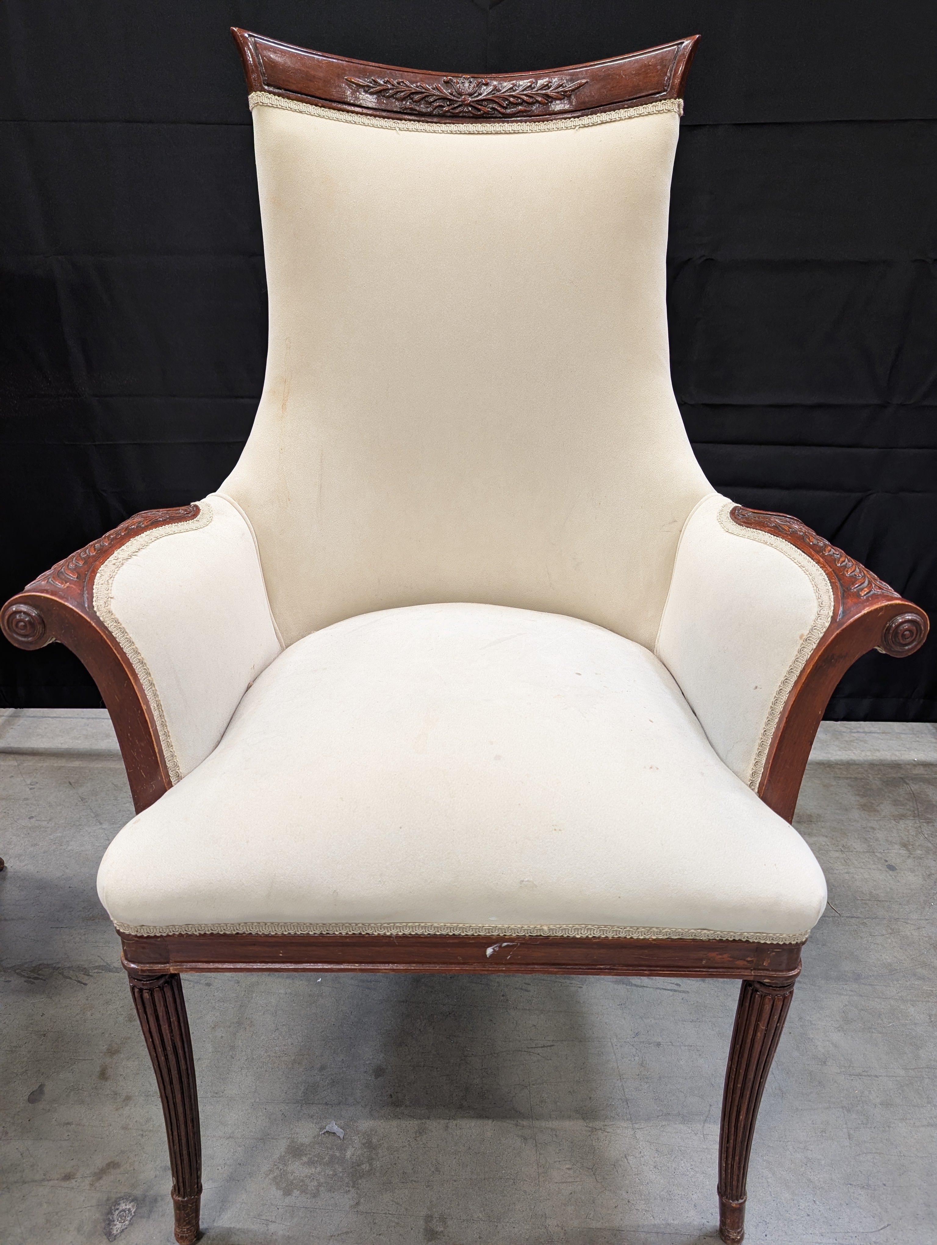 Vintage French Style Carved Wood Upholstered Side Chair