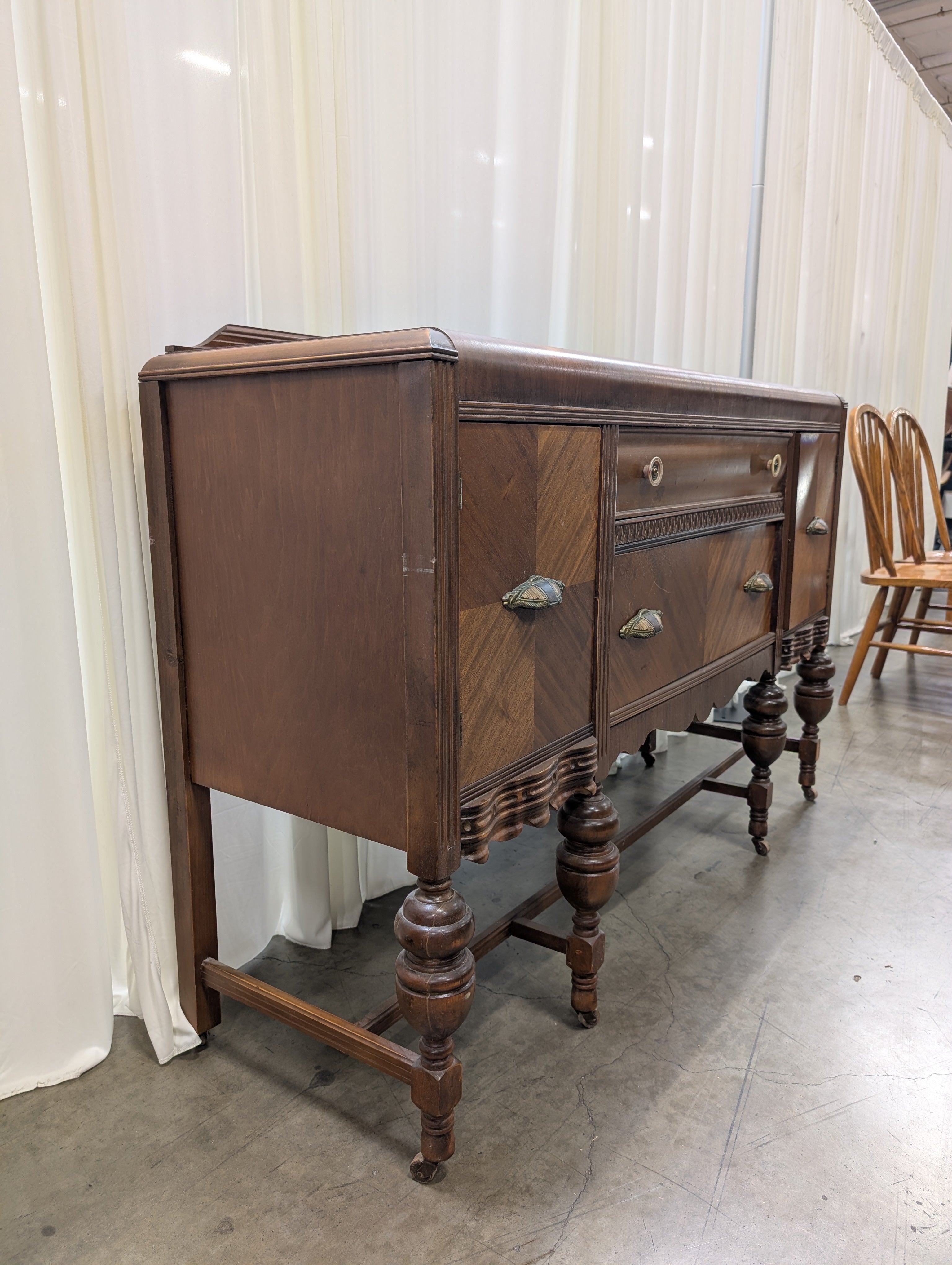 Vintage Two-Tone Wood Buffet with Ornate Pulls