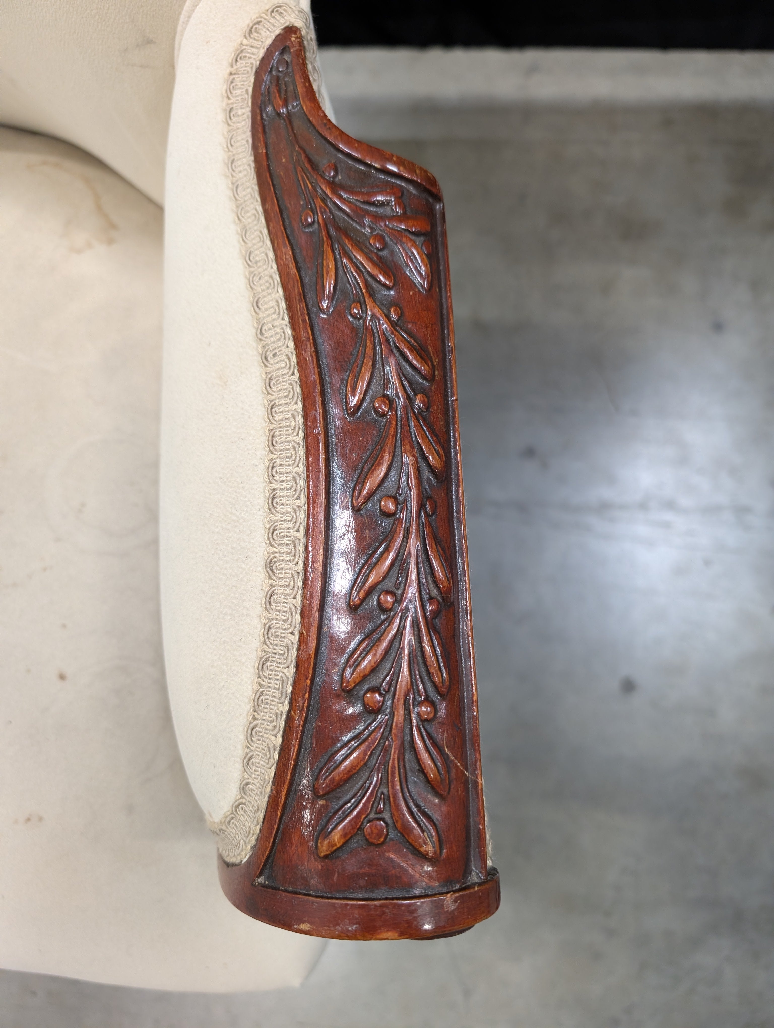 Vintage French Style Carved Wood Upholstered Side Chair