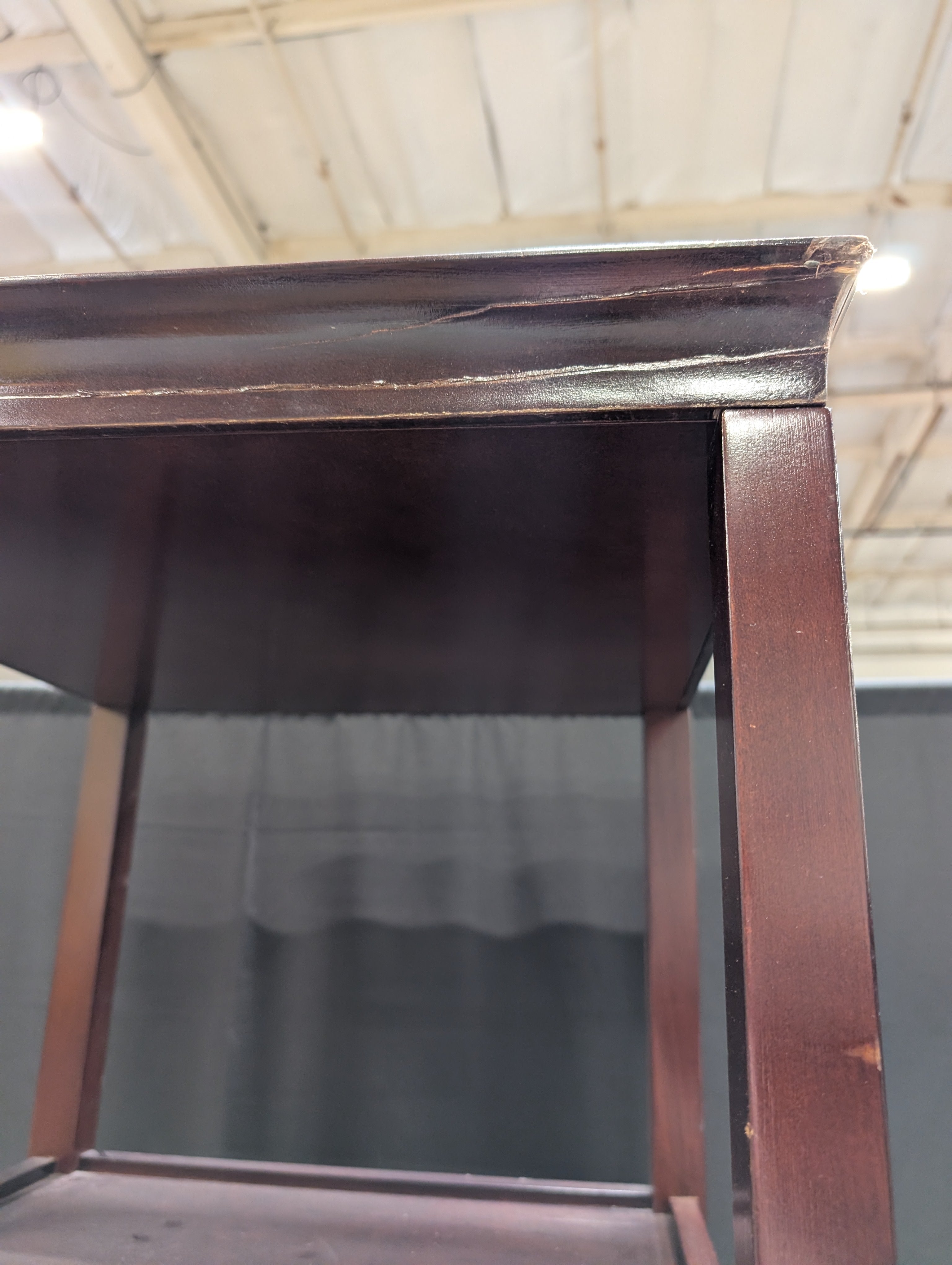 Tall Dark Wood Display Shelf with Single Drawer